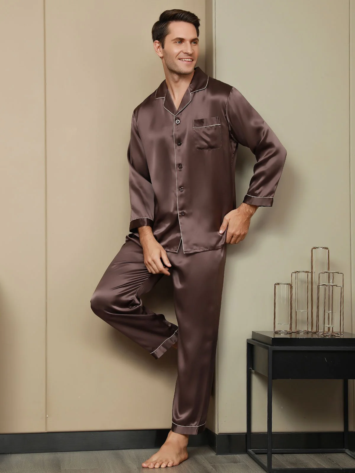 Pijama De Hombre De Pura Seda Con Mangas Largas - Image 13