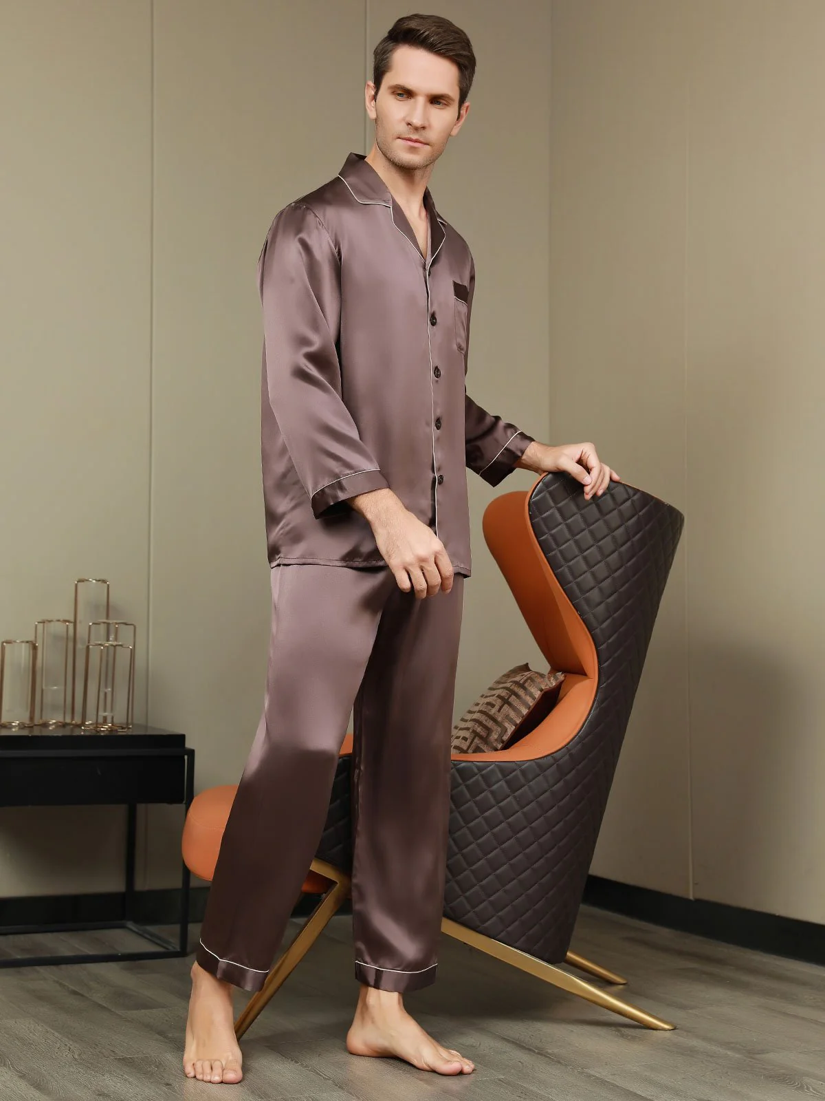 Pijama De Hombre De Pura Seda Con Mangas Largas - Image 14