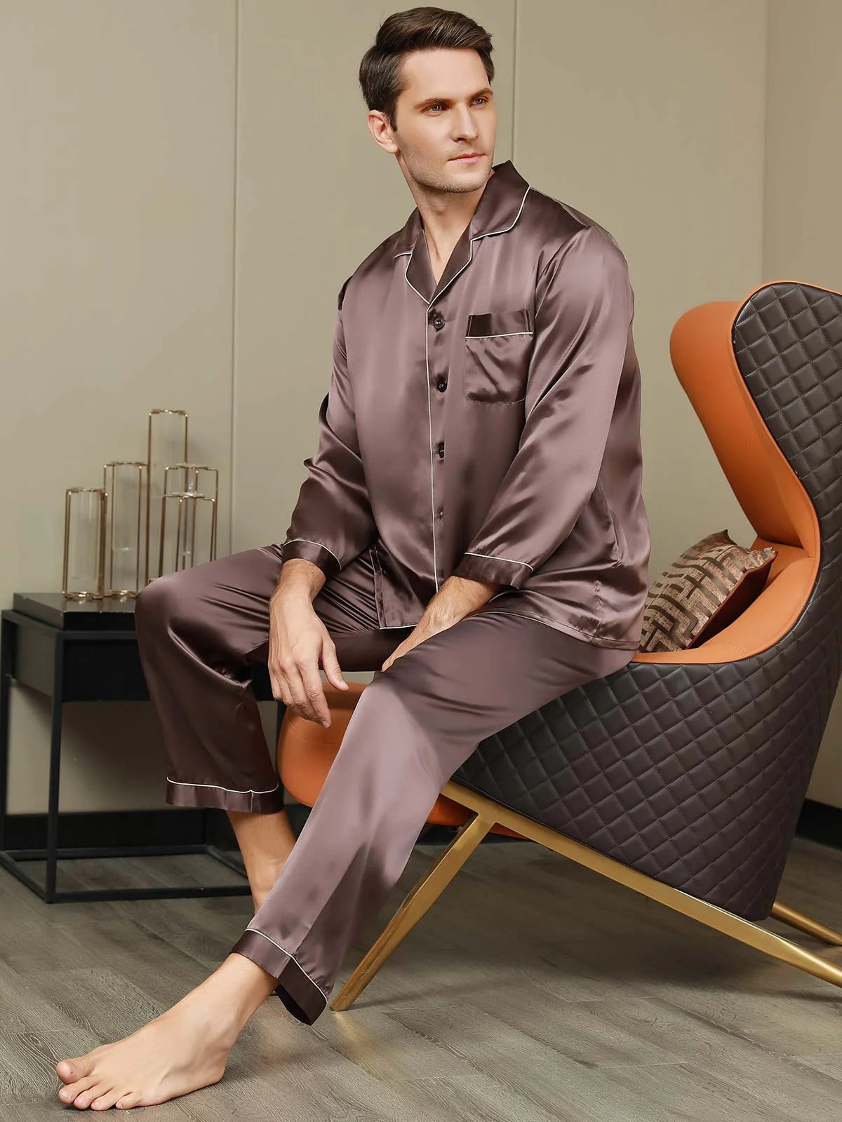 Pijama De Hombre De Pura Seda Con Mangas Largas - Image 15