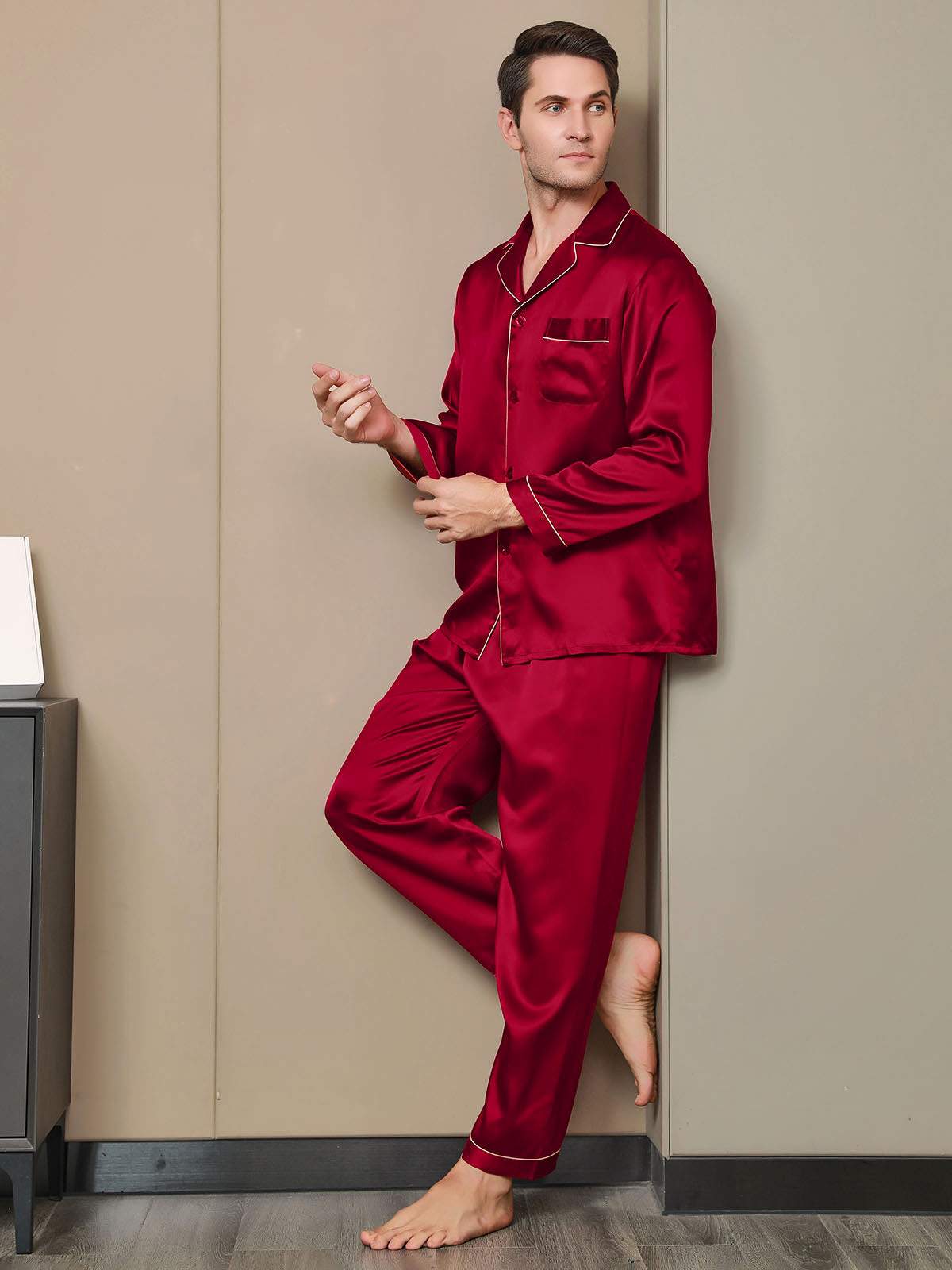 Pijama De Hombre De Pura Seda Con Mangas Largas - Image 18