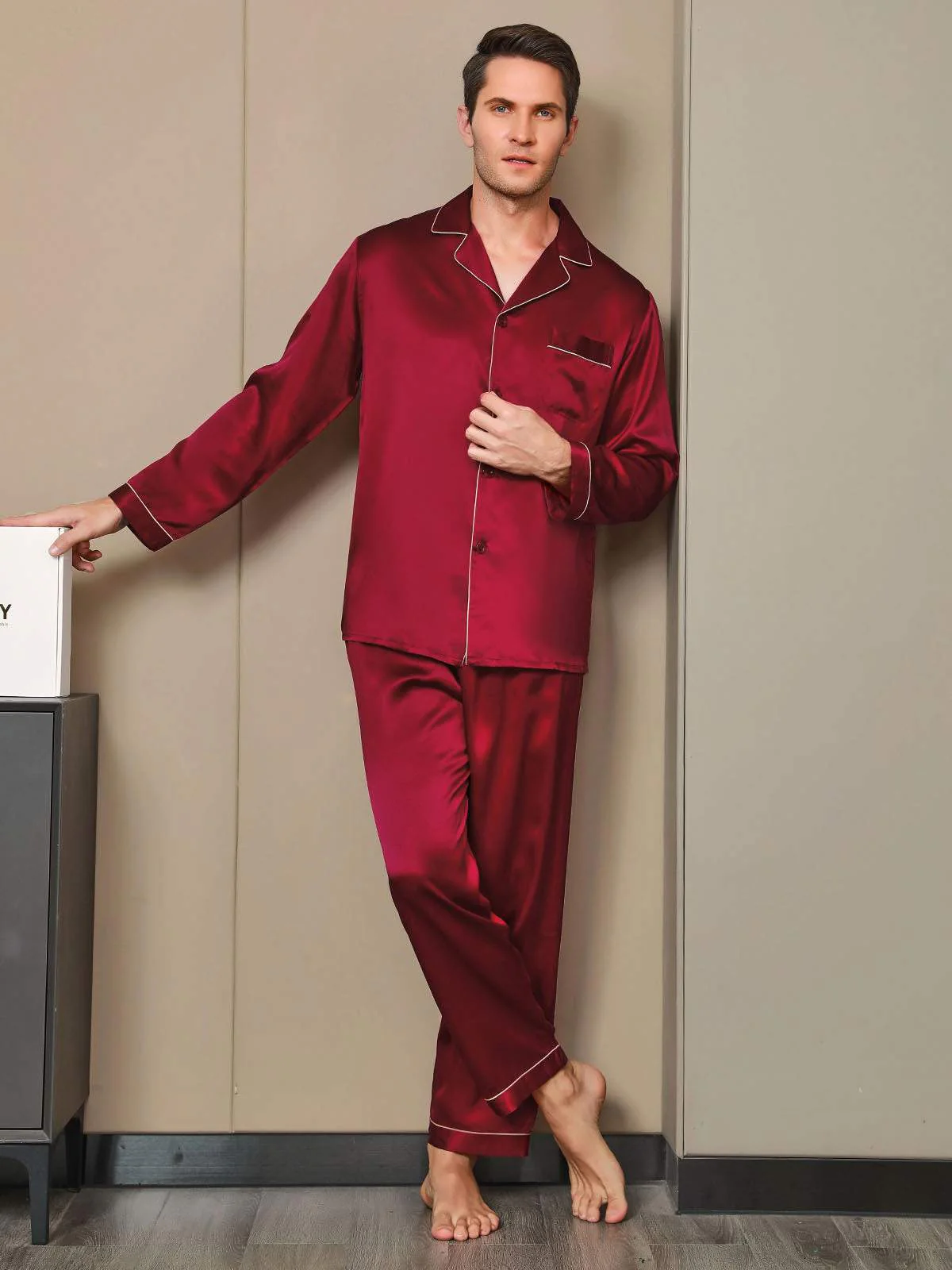 Pijama De Hombre De Pura Seda Con Mangas Largas - Image 20