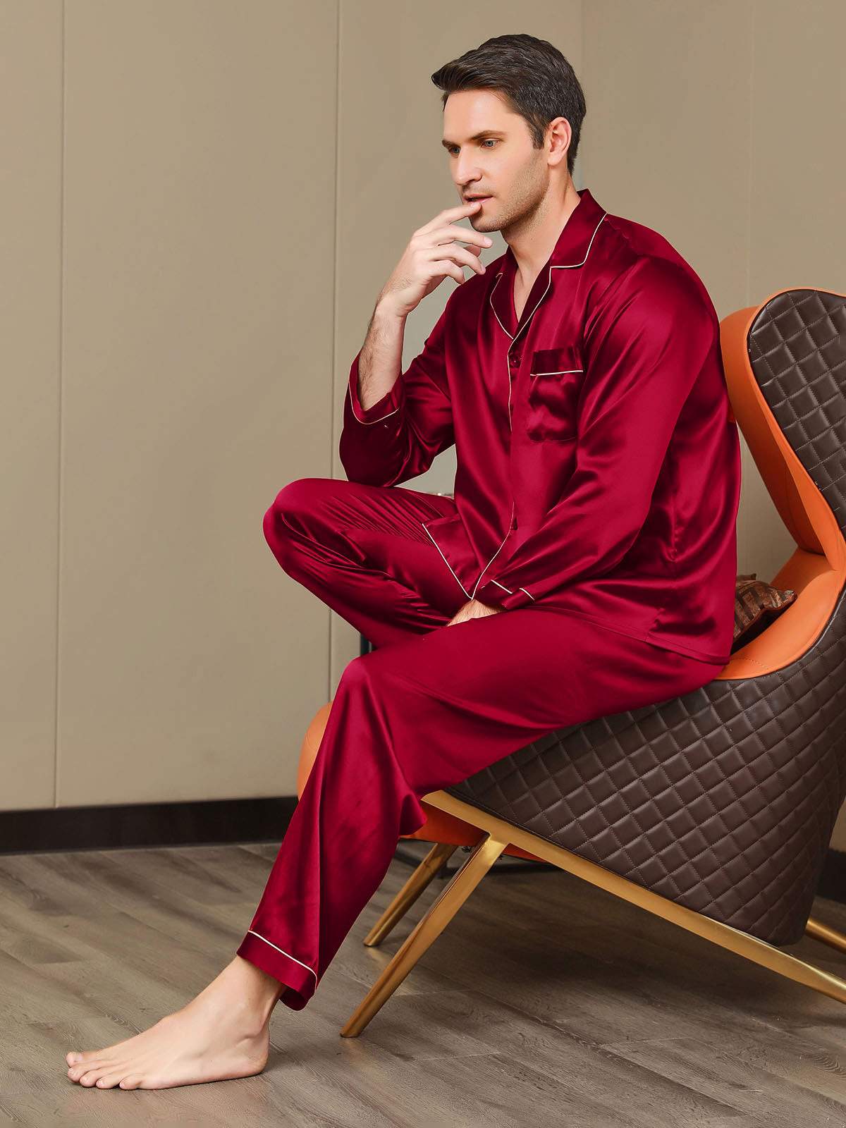 Pijama De Hombre De Pura Seda Con Mangas Largas - Image 21