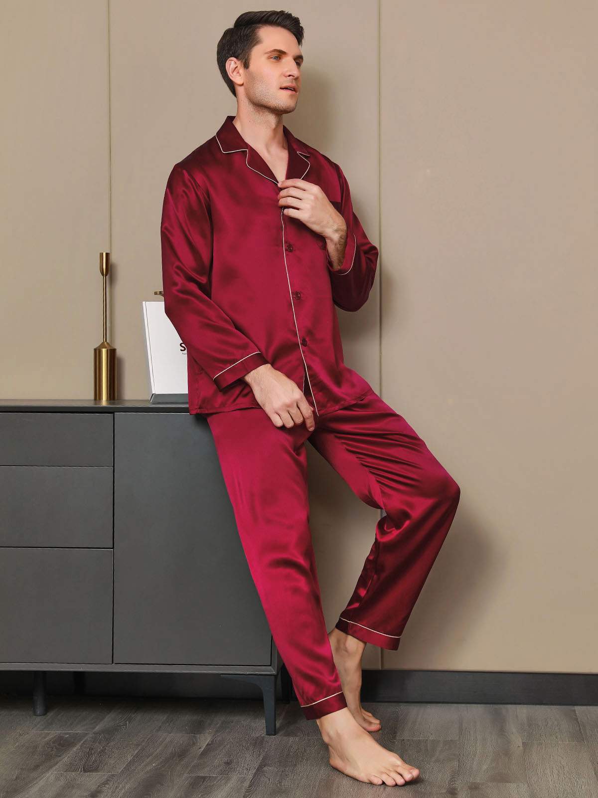 Pijama De Hombre De Pura Seda Con Mangas Largas - Image 22