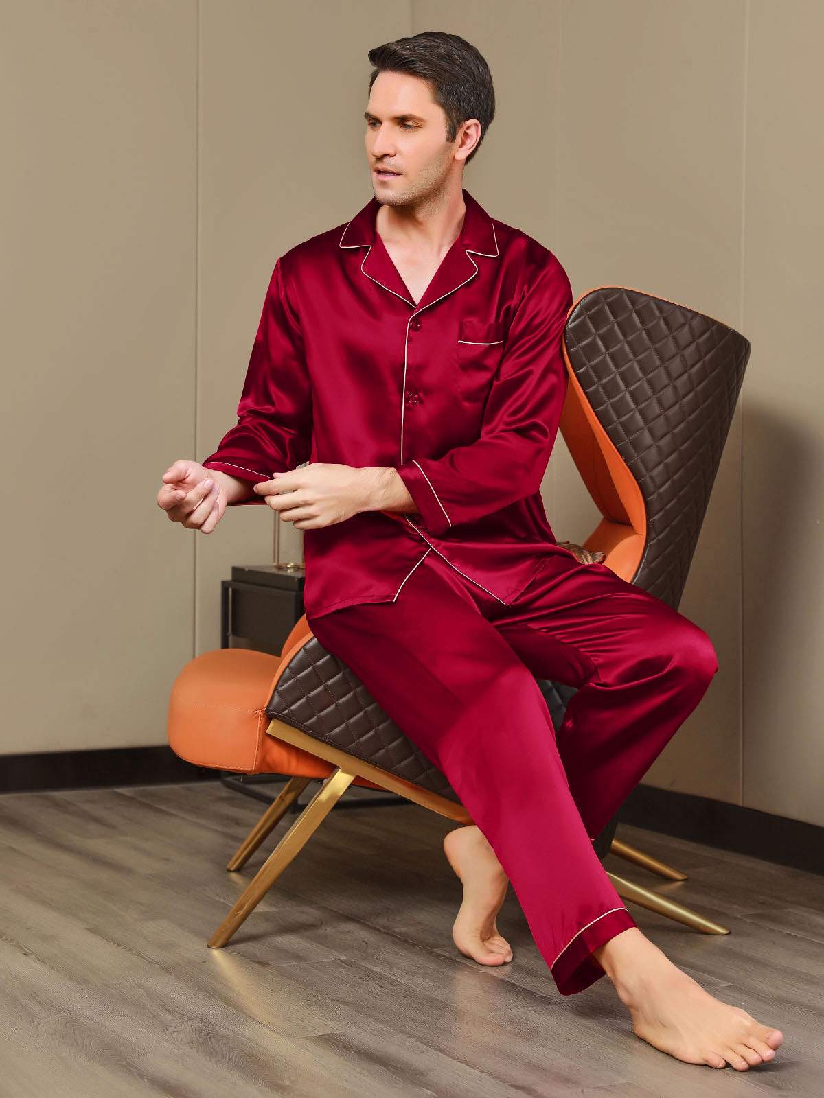 Pijama De Hombre De Pura Seda Con Mangas Largas - Image 23