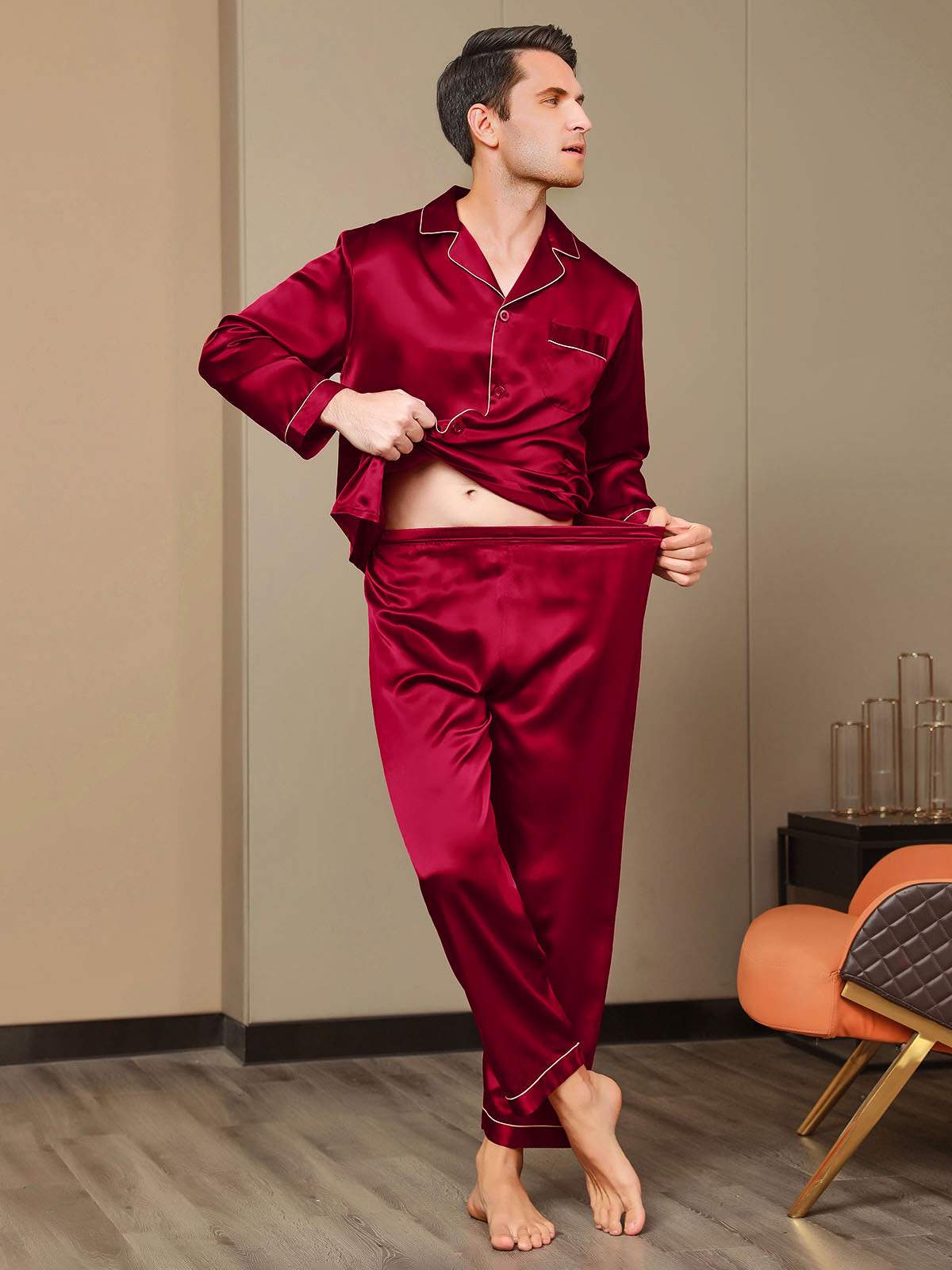 Pijama De Hombre De Pura Seda Con Mangas Largas - Image 24