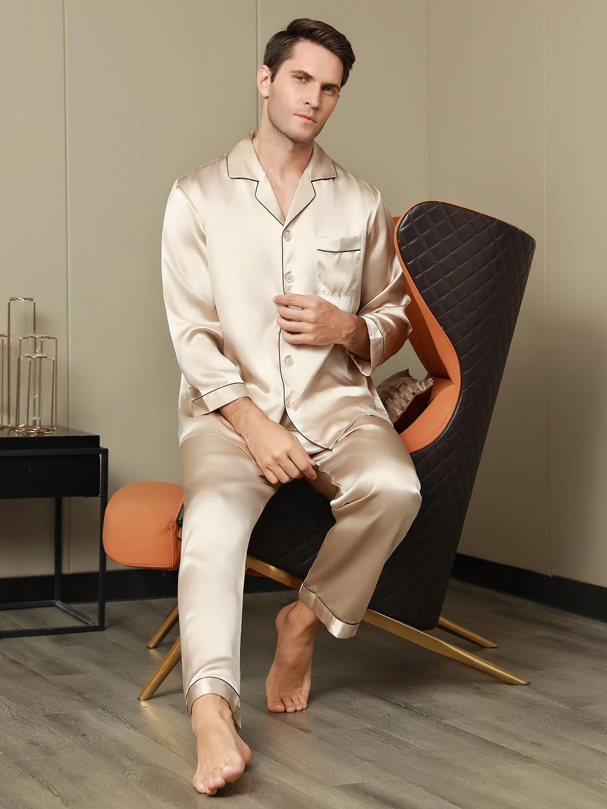 Pijama De Hombre De Pura Seda Con Mangas Largas - Image 26