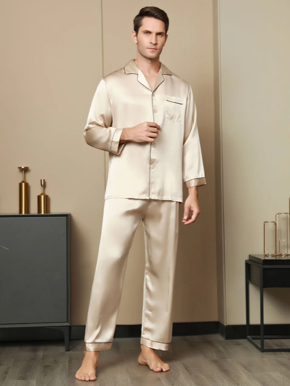 Pijama De Hombre De Pura Seda Con Mangas Largas - Image 28