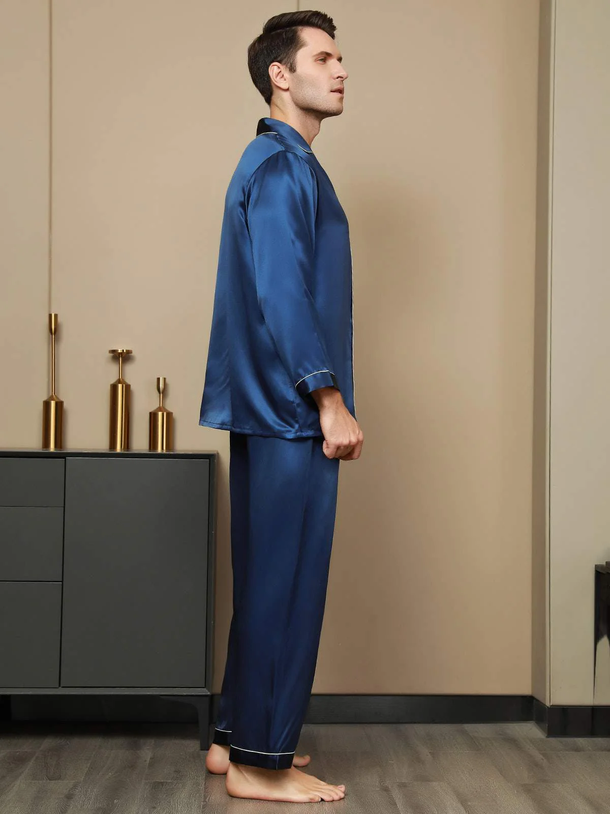 Pijama De Hombre De Pura Seda Con Mangas Largas - Image 3