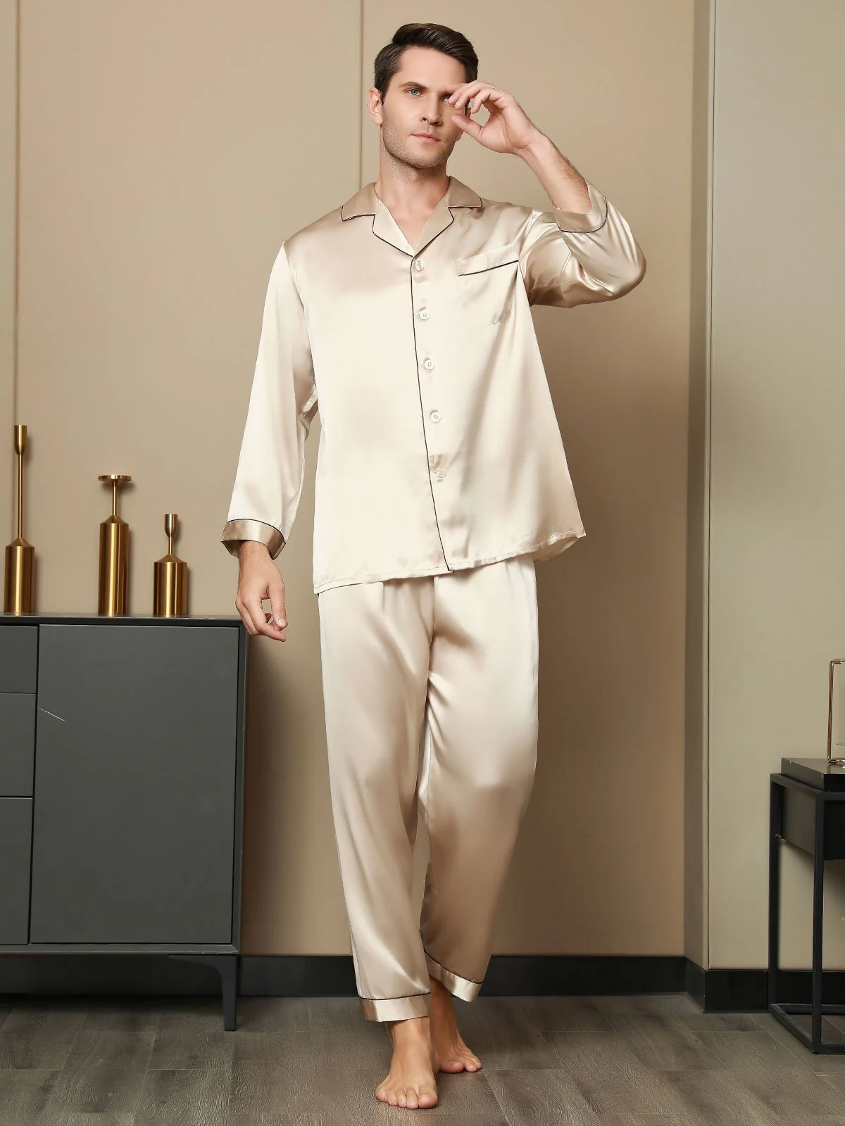 Pijama De Hombre De Pura Seda Con Mangas Largas - Image 30