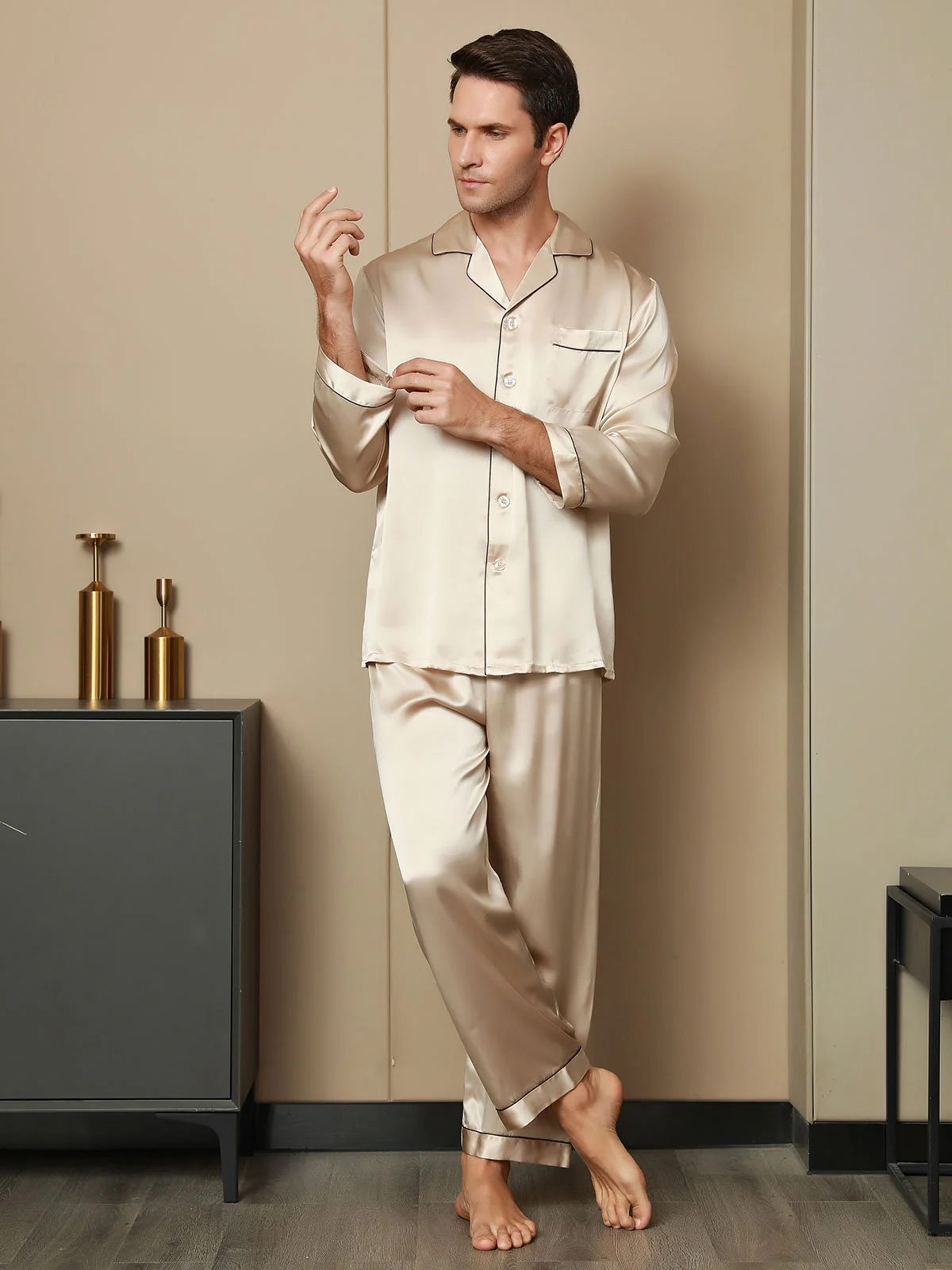 Pijama De Hombre De Pura Seda Con Mangas Largas - Image 31