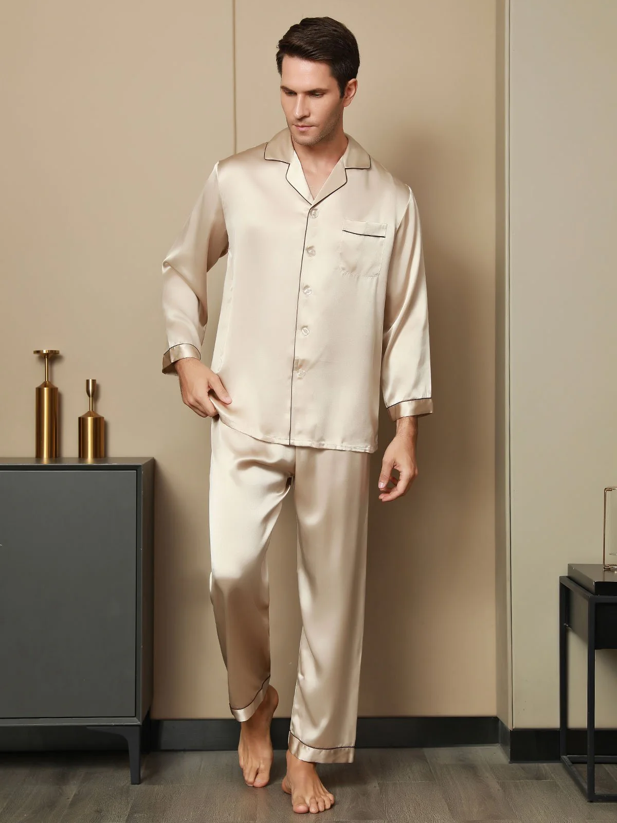 Pijama De Hombre De Pura Seda Con Mangas Largas - Image 32