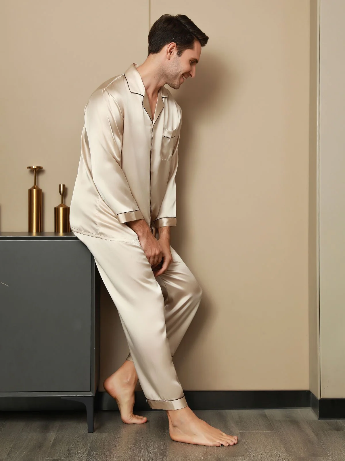 Pijama De Hombre De Pura Seda Con Mangas Largas - Image 33