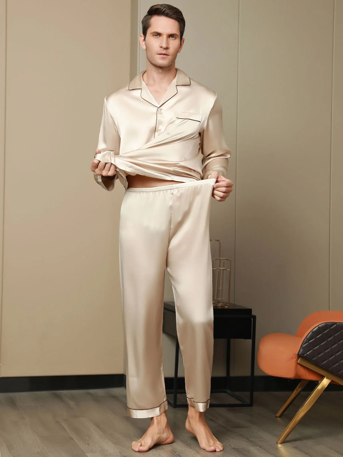 Pijama De Hombre De Pura Seda Con Mangas Largas - Image 35