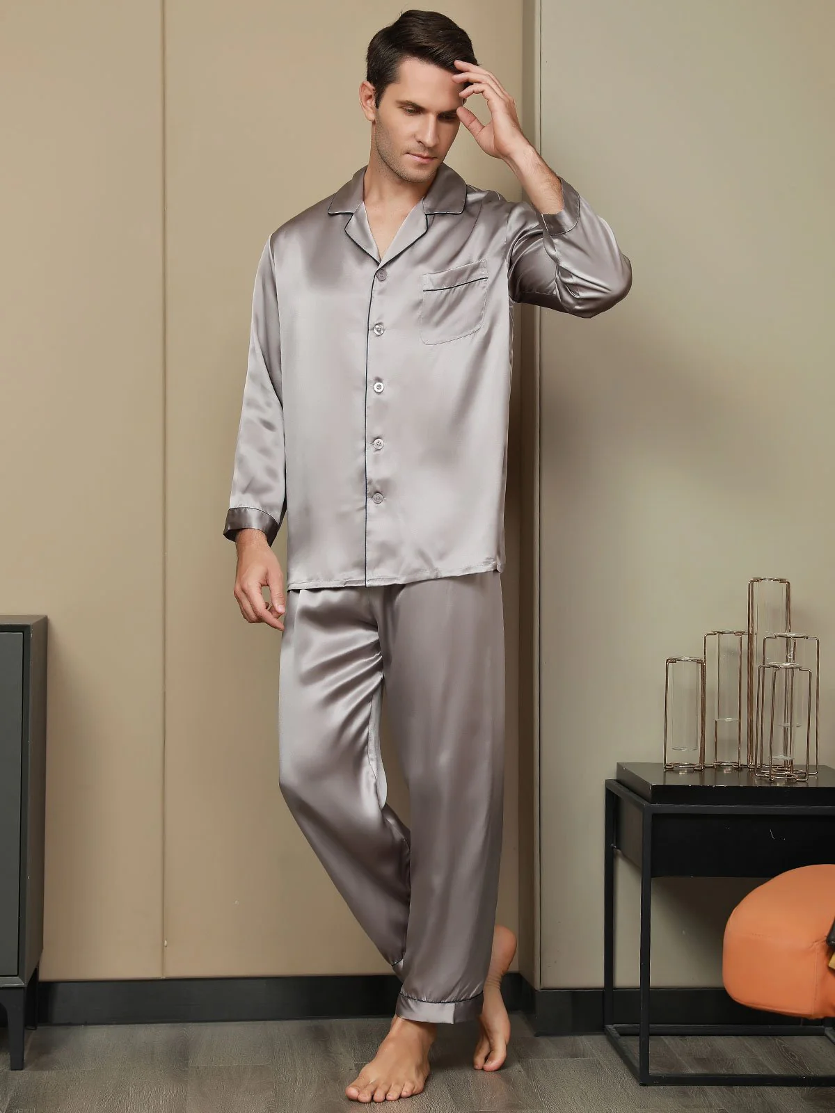 Pijama De Hombre De Pura Seda Con Mangas Largas - Image 37
