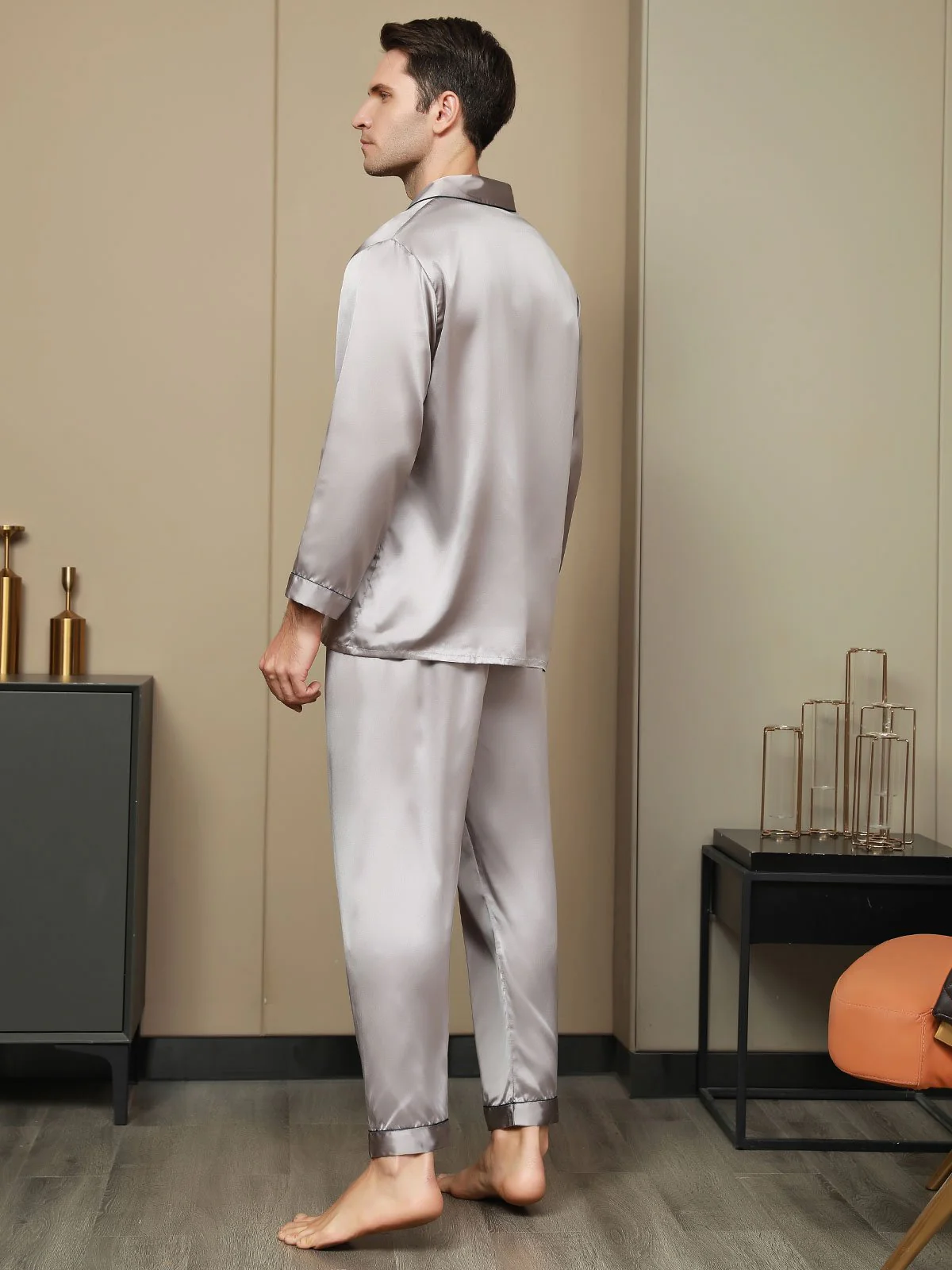 Pijama De Hombre De Pura Seda Con Mangas Largas - Image 38