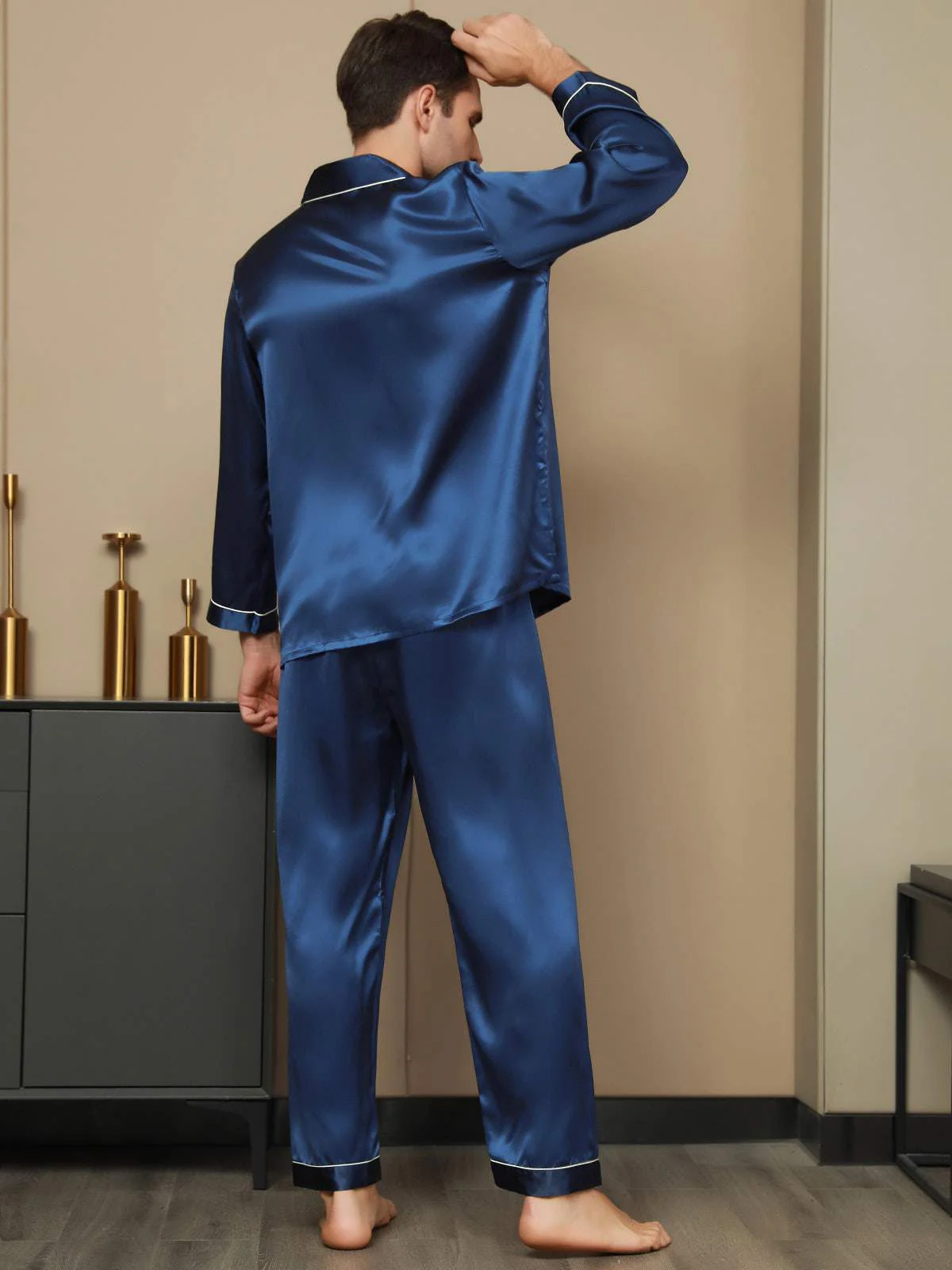 Pijama De Hombre De Pura Seda Con Mangas Largas - Image 4