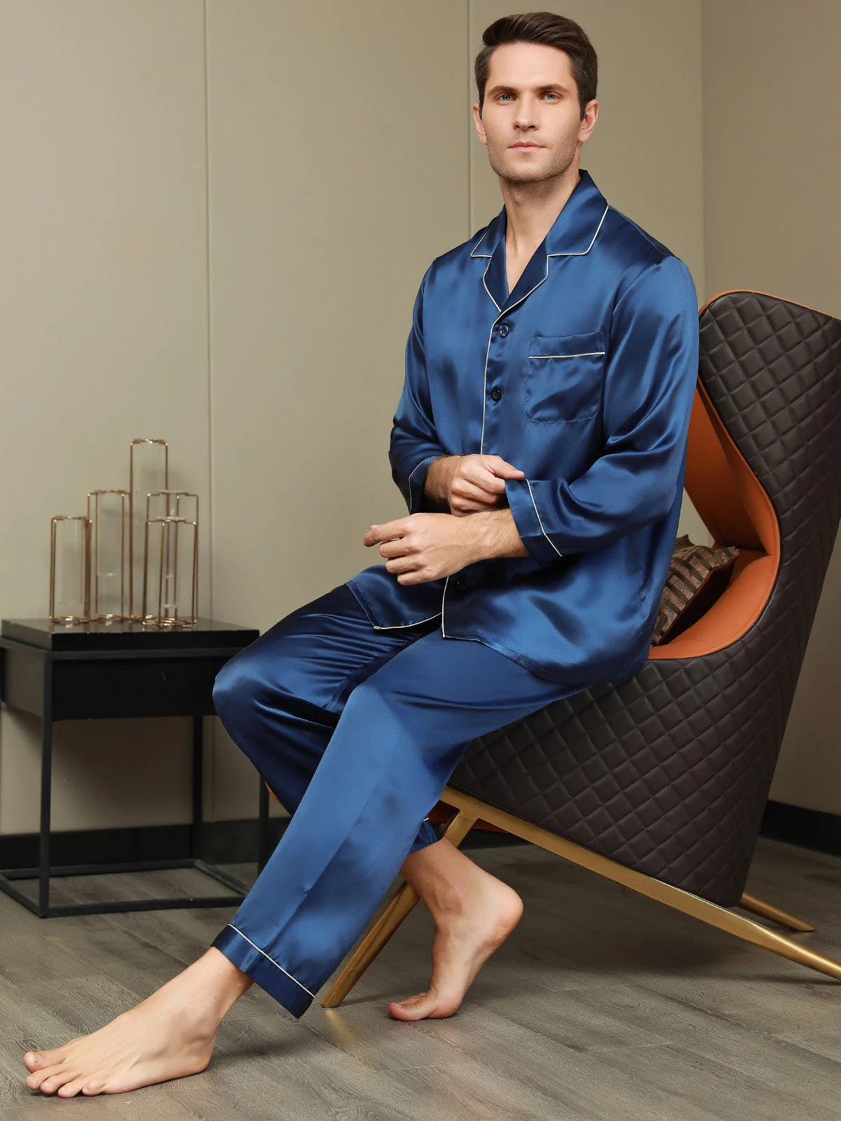 Pijama De Hombre De Pura Seda Con Mangas Largas - Image 6