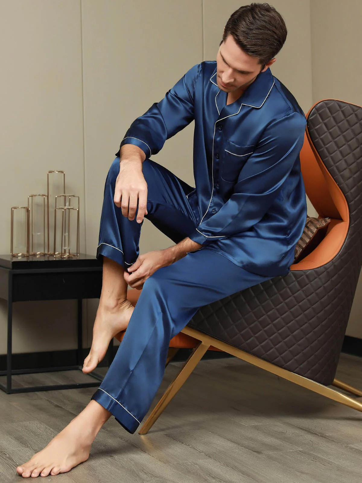 Pijama De Hombre De Pura Seda Con Mangas Largas - Image 7