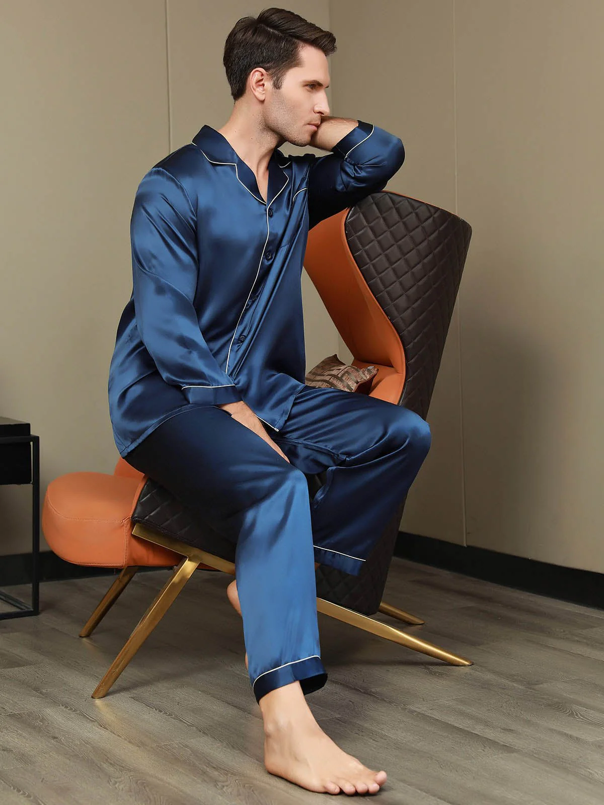 Pijama De Hombre De Pura Seda Con Mangas Largas - Image 8