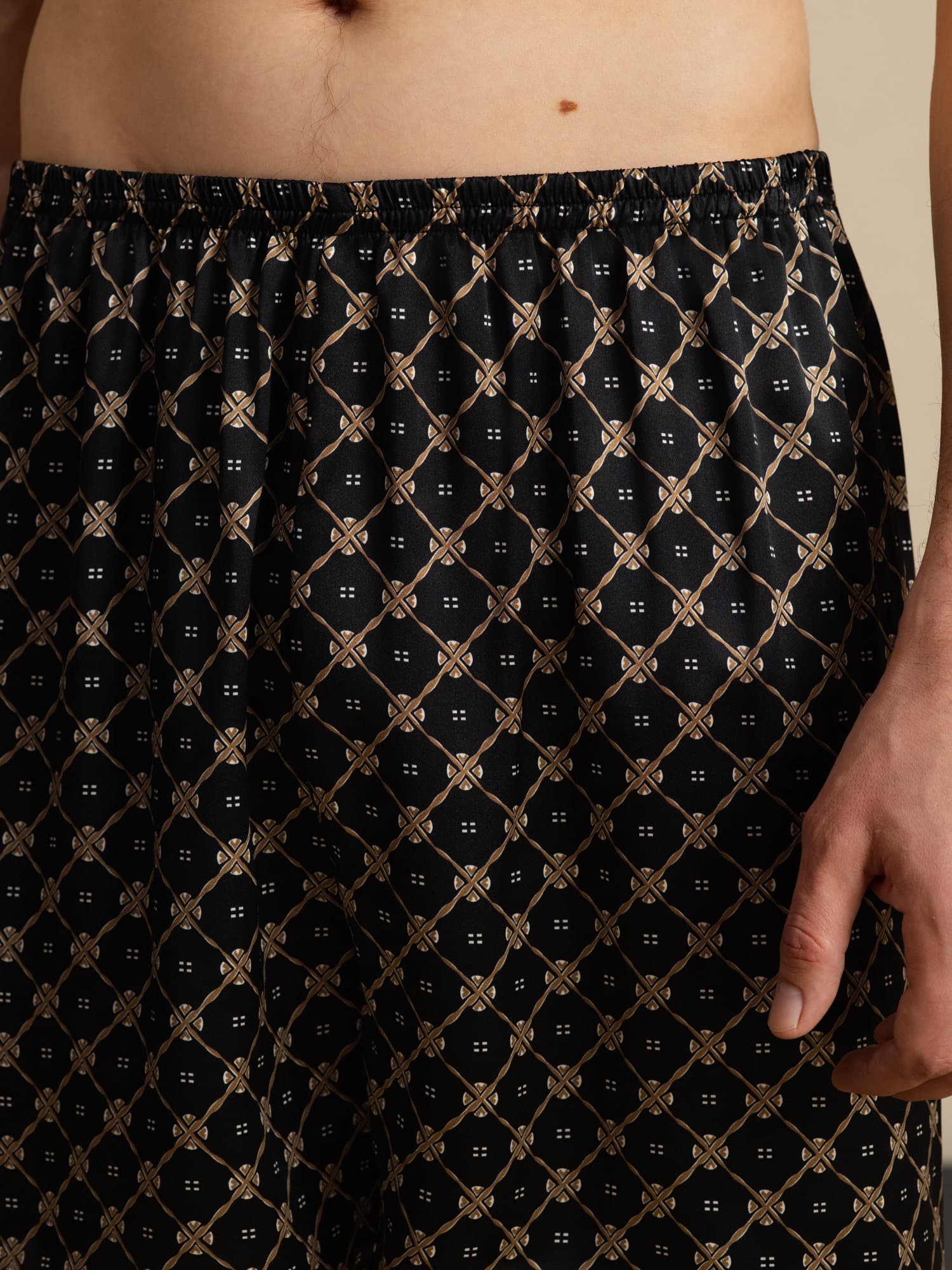 Pantalones Cortos De Dormir Para Hombre Pure Silk Cadena Azul Marino Estampado Cintura Elástica - Image 12