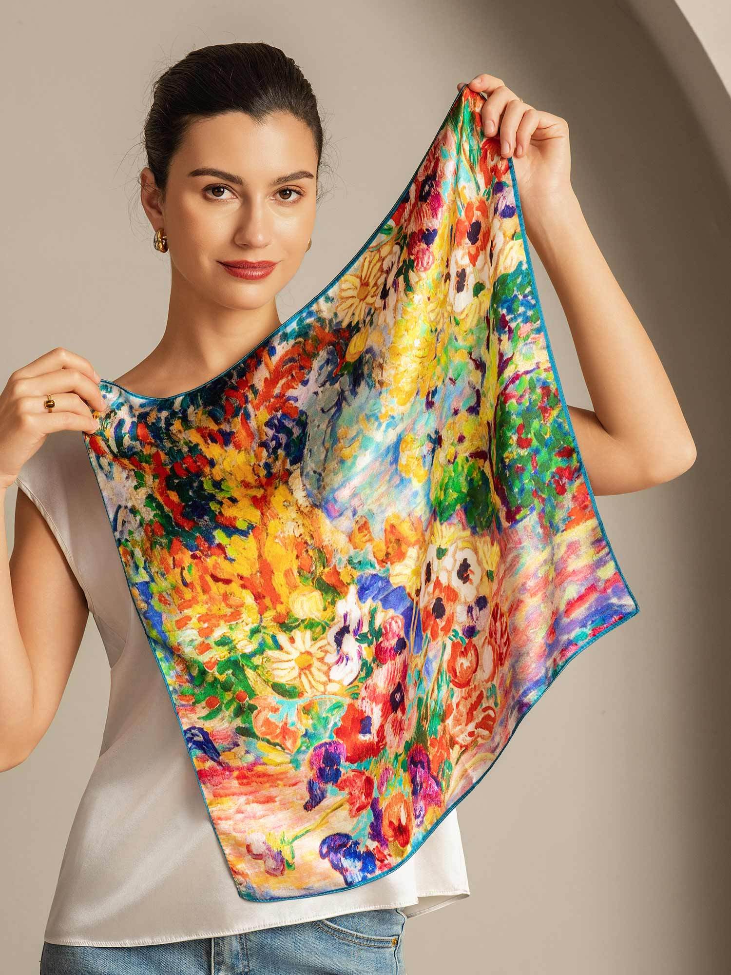 Pure Silk Pintura al Óleo Pañuelo Cuadrado - Tamaño 53x53cm - Image 2