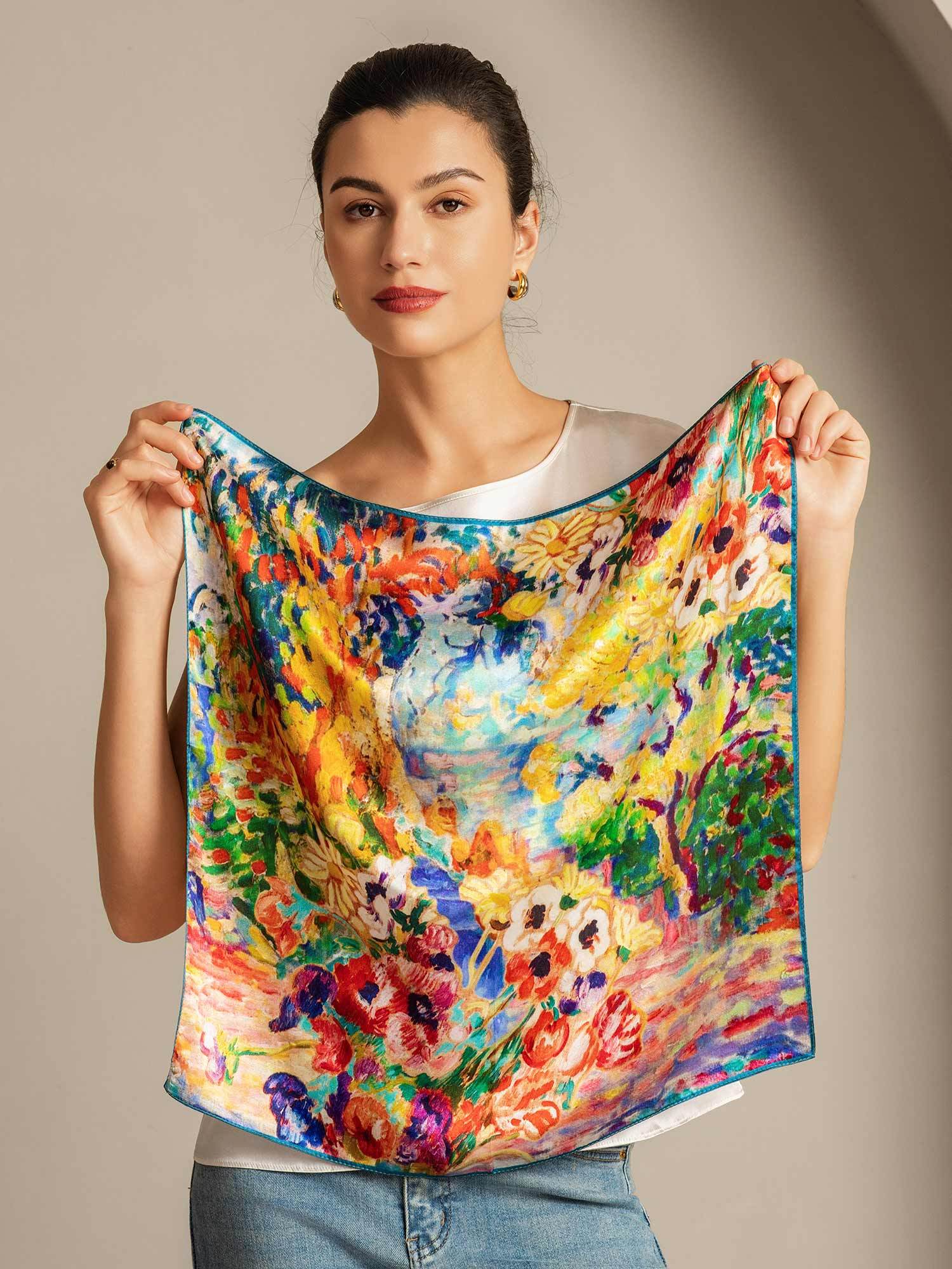 Pure Silk Pintura al Óleo Pañuelo Cuadrado - Tamaño 53x53cm - Image 3
