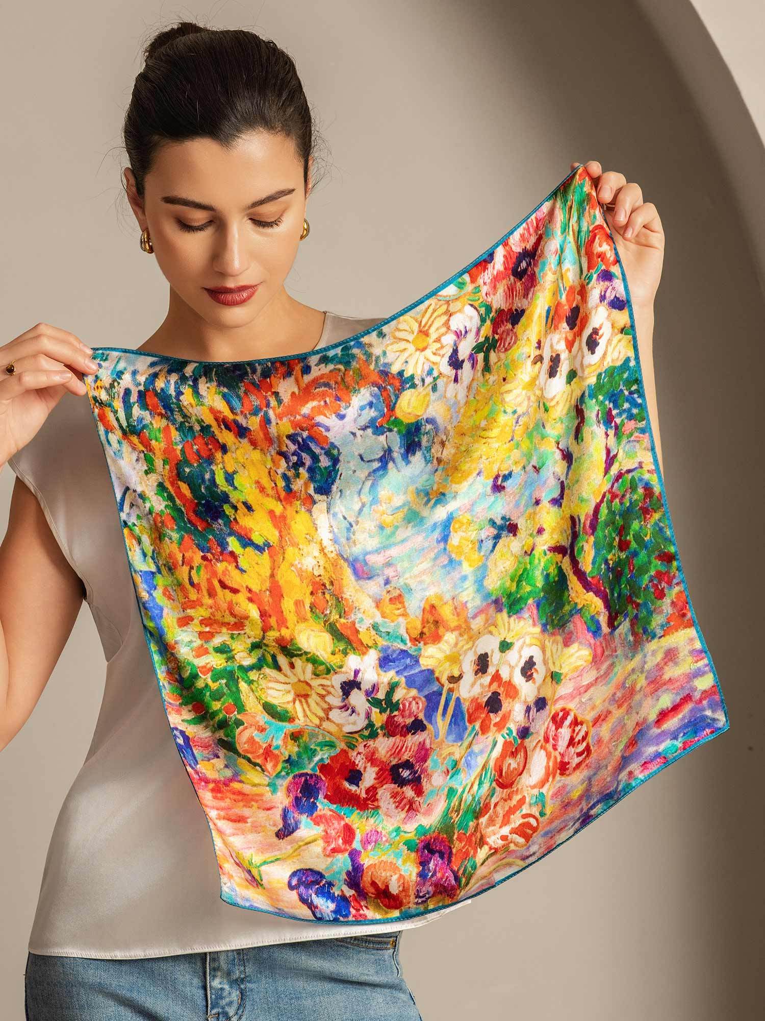 Pure Silk Pintura al Óleo Pañuelo Cuadrado - Tamaño 53x53cm - Image 5
