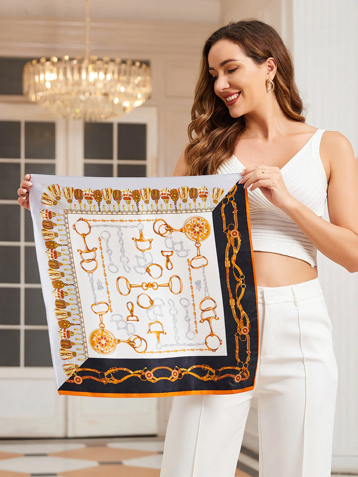 Pañuelo Cuadrado de Diseñador Estampado de 100% Seda de Mora 53x53cm/21" - Image 14