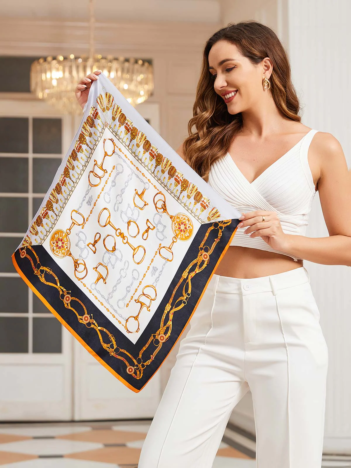 Pañuelo Cuadrado de Diseñador Estampado de 100% Seda de Mora 53x53cm/21" - Image 16
