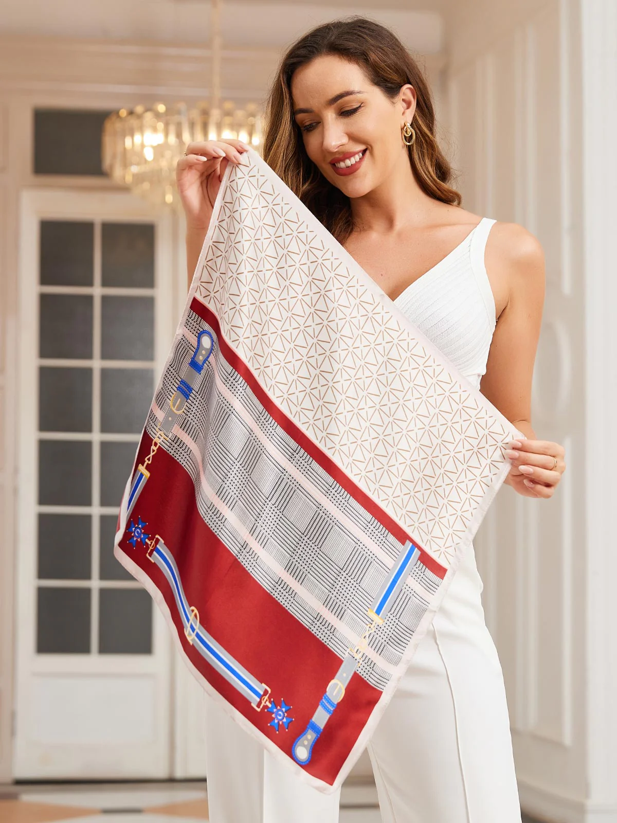 Pañuelo Cuadrado de Diseñador Estampado de 100% Seda de Mora 53x53cm/21" - Image 19