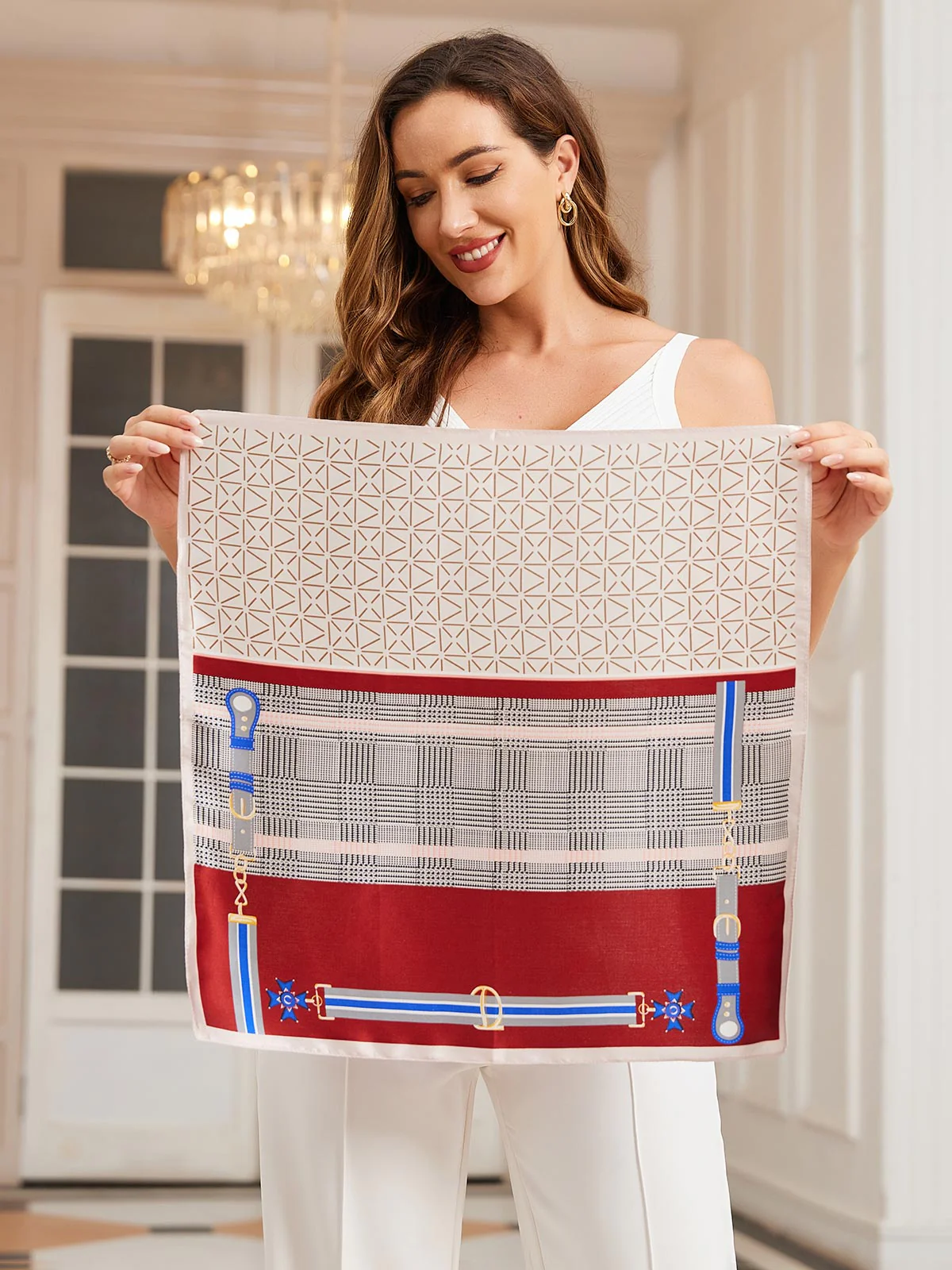 Pañuelo Cuadrado de Diseñador Estampado de 100% Seda de Mora 53x53cm/21" - Image 20