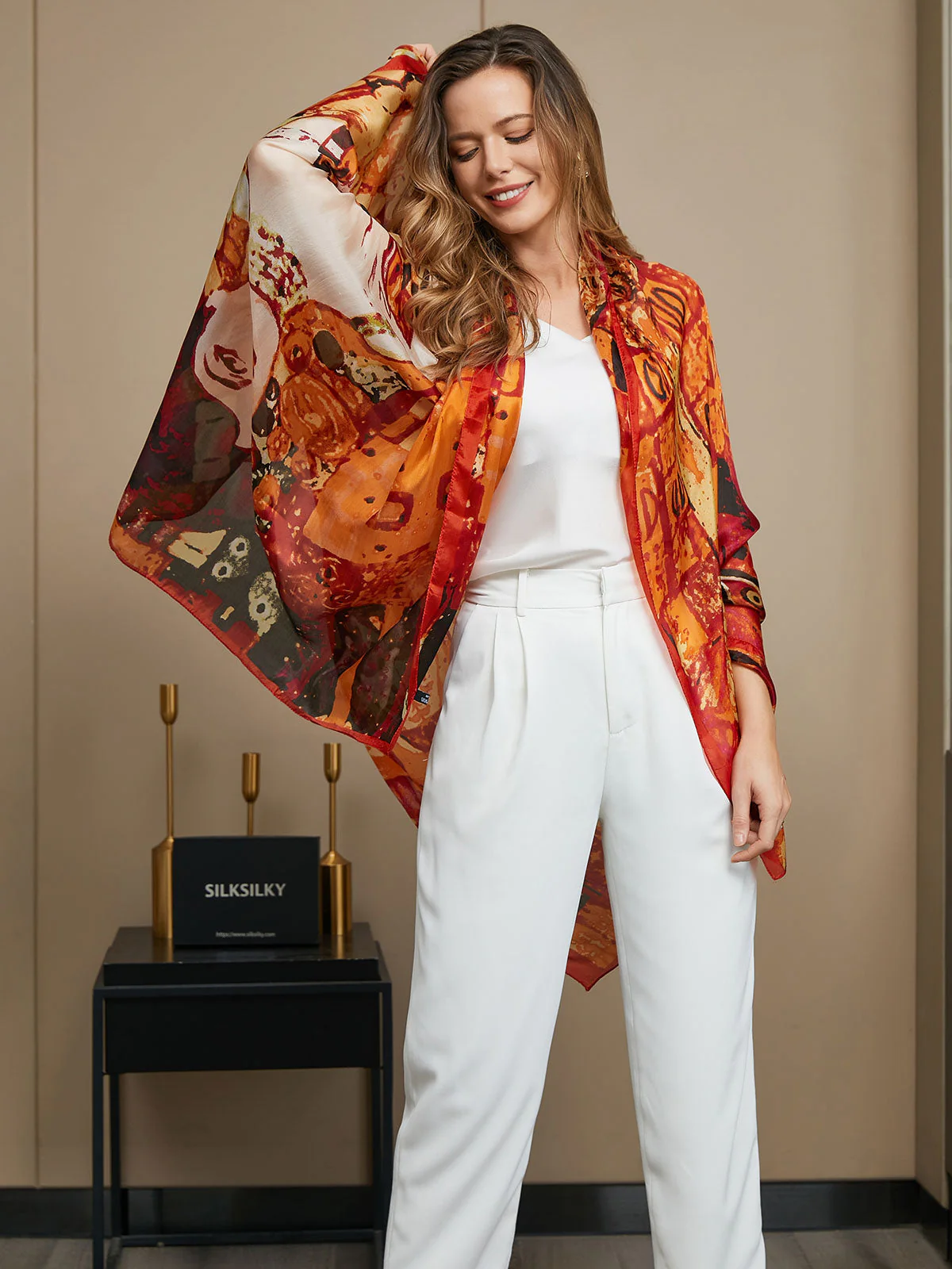 Bufanda Rectángulo Estampado Seda Pura / Chal 175x105cm - Image 11