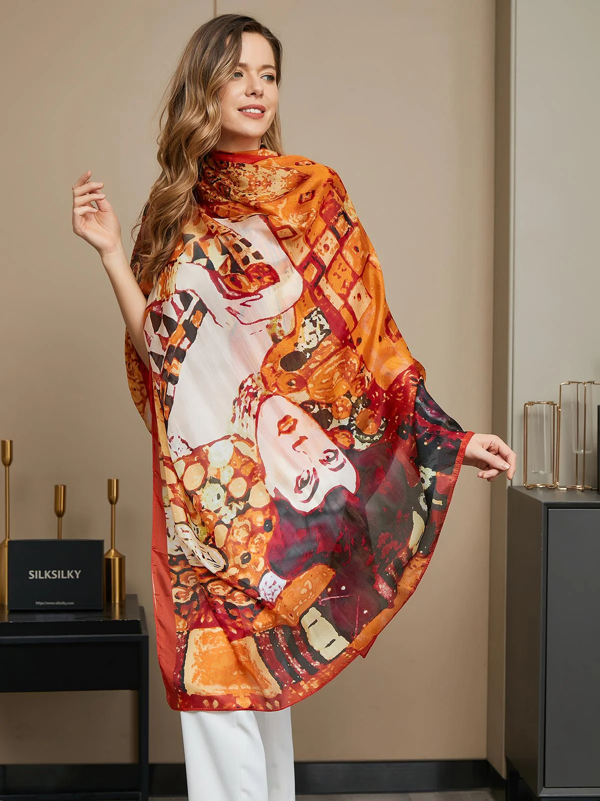 Bufanda Rectángulo Estampado Seda Pura / Chal 175x105cm - Image 16