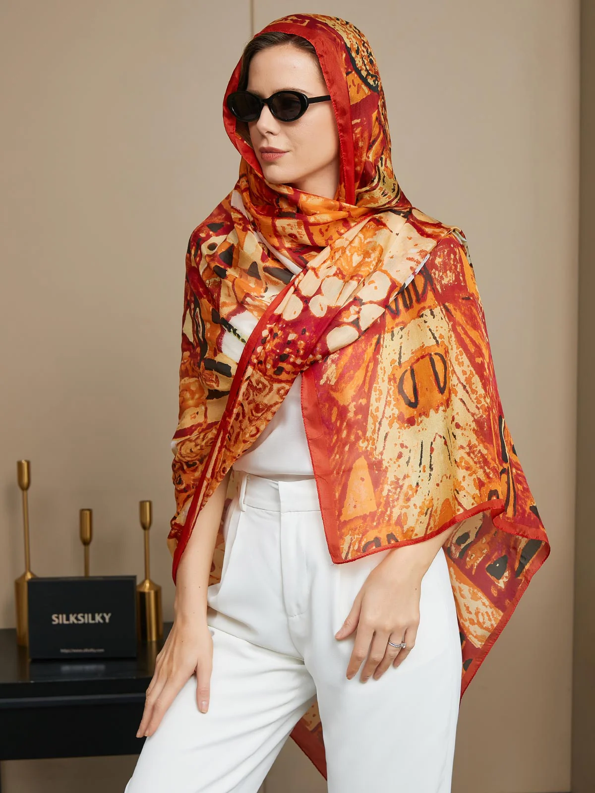 Bufanda Rectángulo Estampado Seda Pura / Chal 175x105cm - Image 6