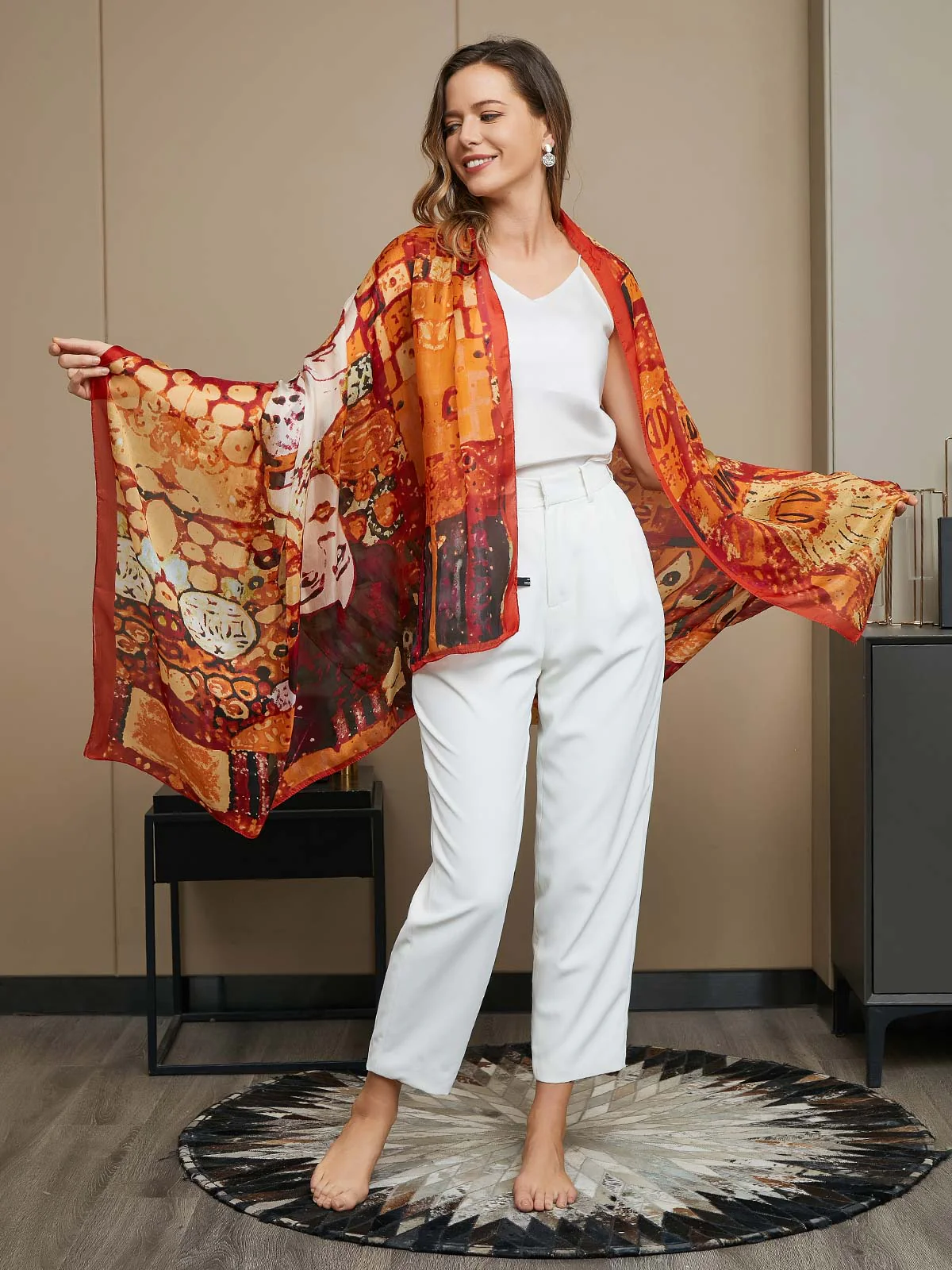 Bufanda Rectángulo Estampado Seda Pura / Chal 175x105cm - Image 9
