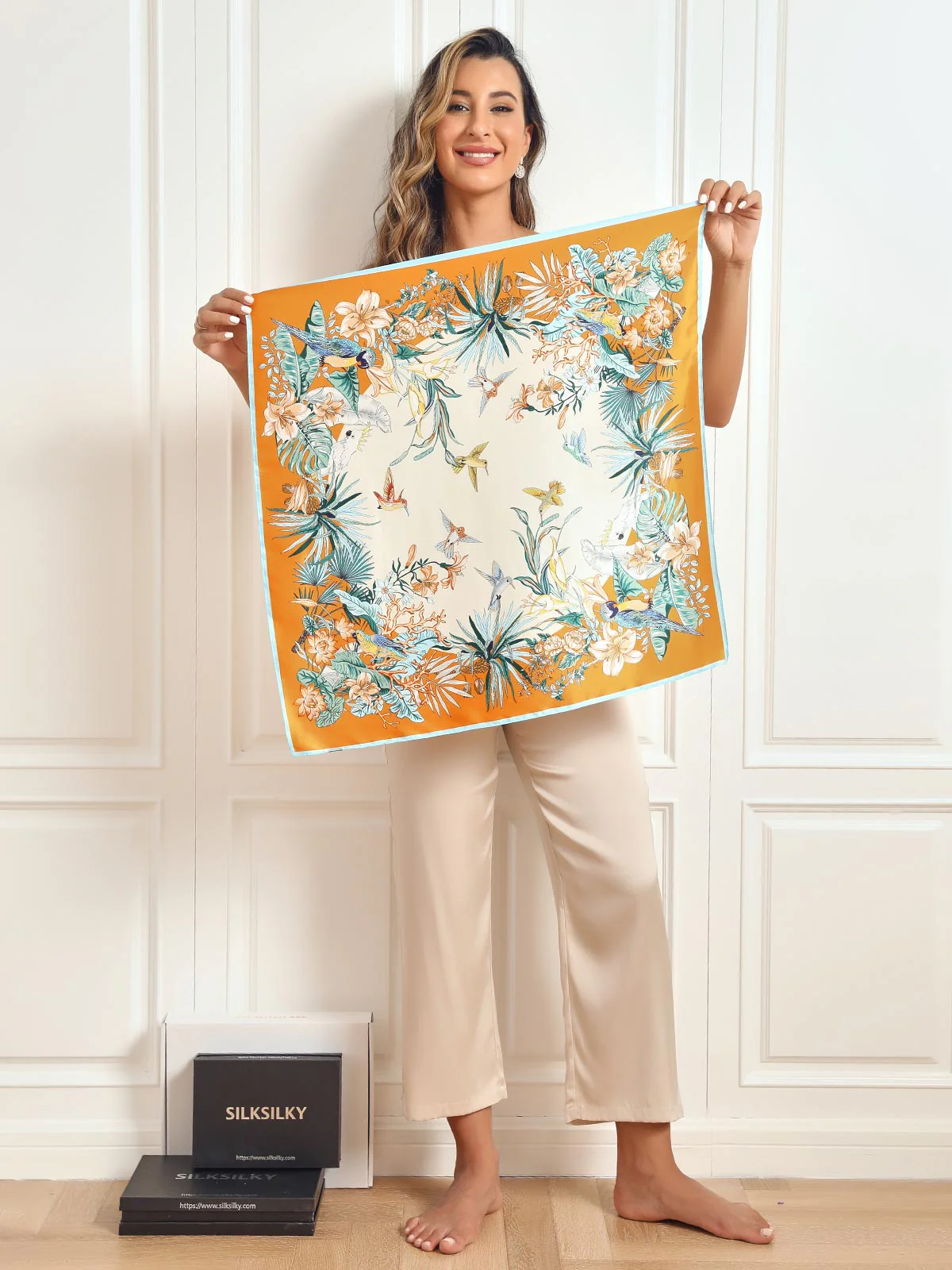Pañuelo cuadrado estampado de seda pura 70x70cm/27.6 - Image 7