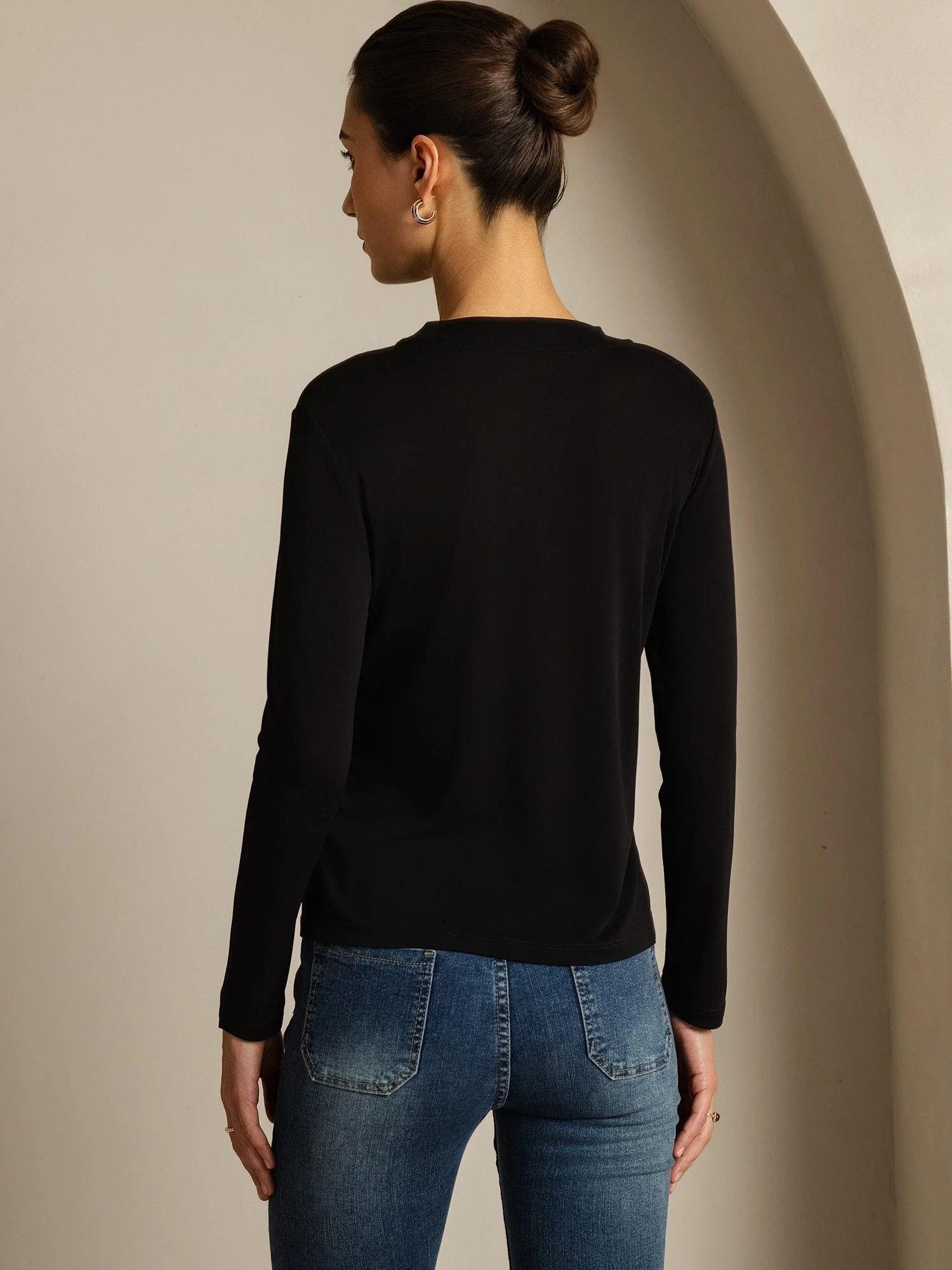 Top De Mujer De Pura Seda De Manga Larga Con Cuello Redondo - Image 20