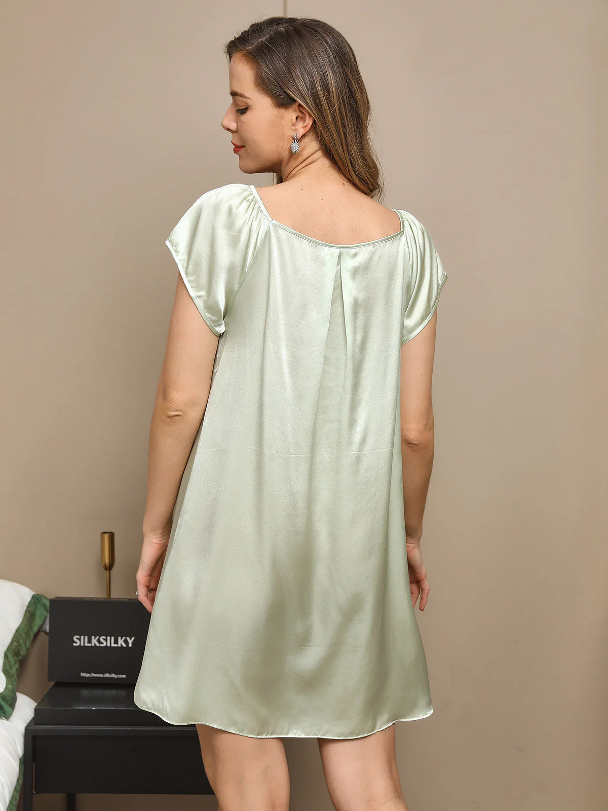 Pura Seda Manga Corta Lindo Camisón - Image 13