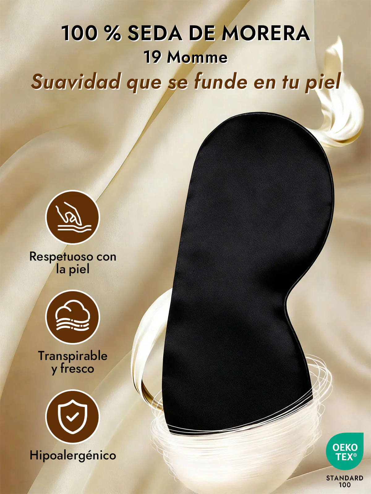Pura Seda Elástica Banda Dormir Antifaz - Image 3