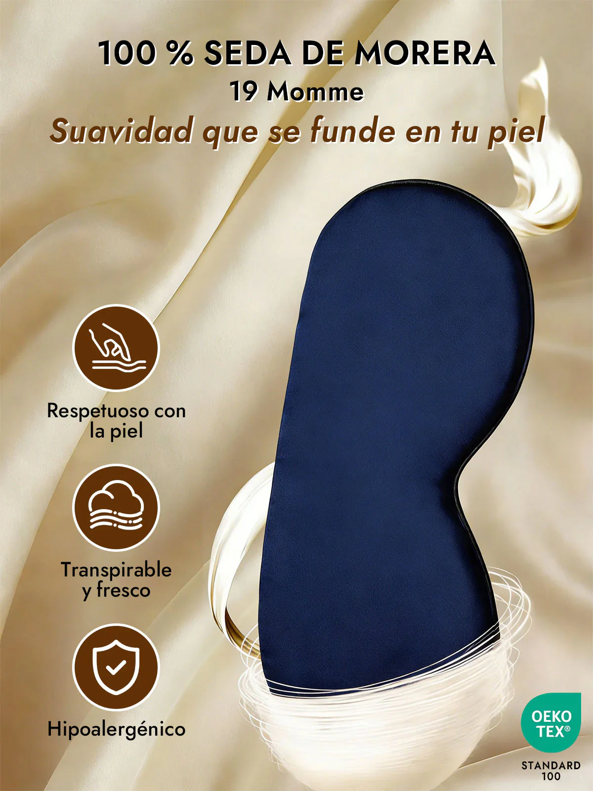 Pura Seda Elástica Banda Dormir Antifaz - Image 9