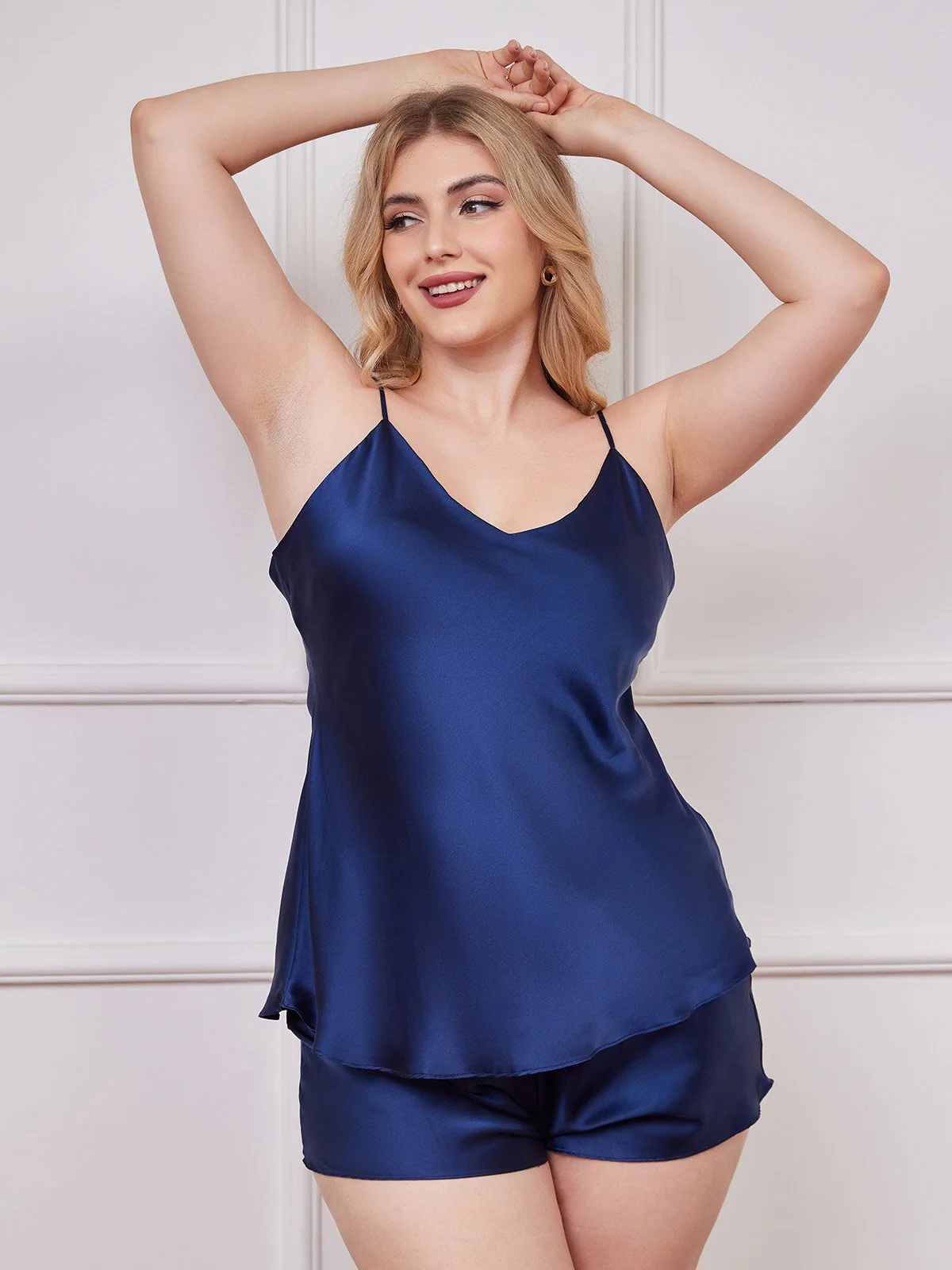 Conjunto de camisola de talla grande con tirantes de espagueti de seda pura - Image 13
