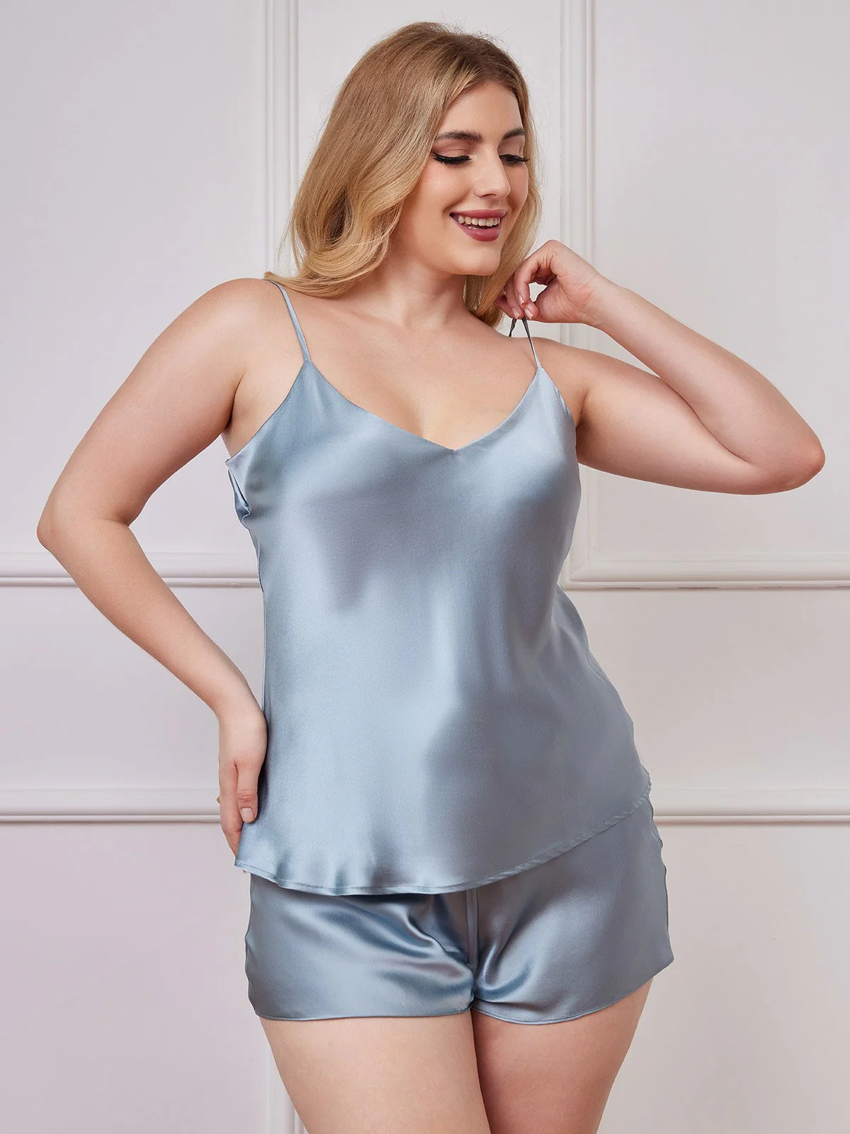 Conjunto de camisola de talla grande con tirantes de espagueti de seda pura - Image 22