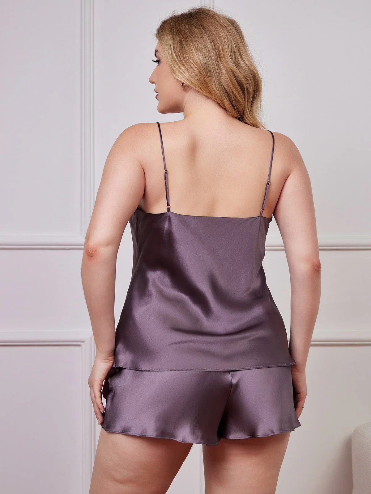 Conjunto de camisola de talla grande con tirantes de espagueti de seda pura - Image 8