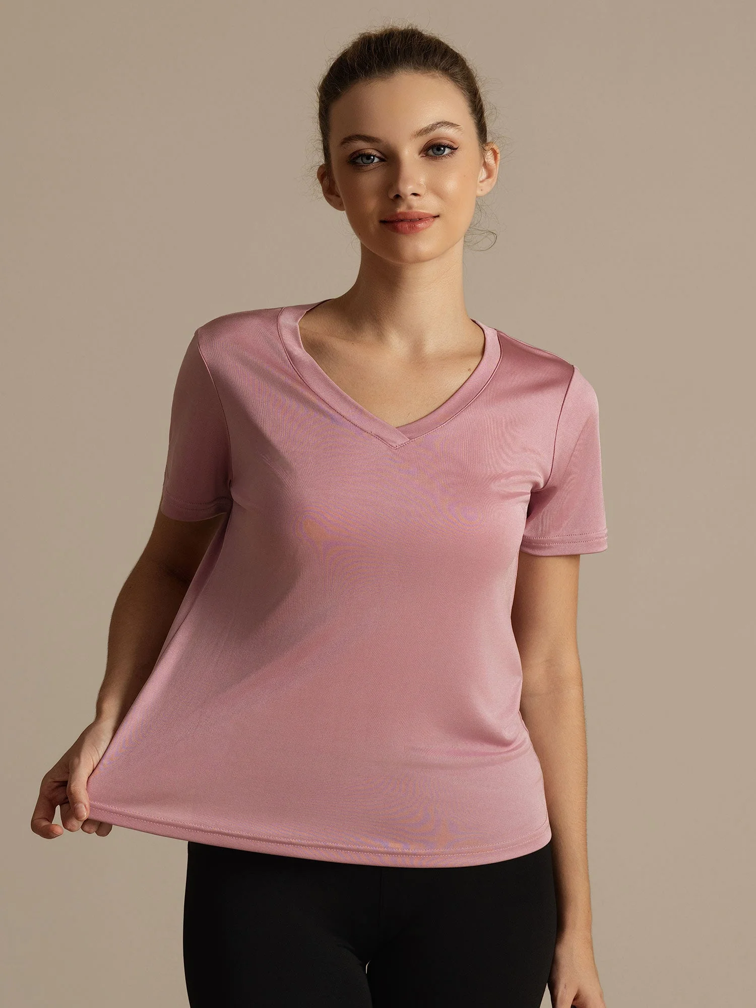 Camiseta Deportiva Mujer Manga Corta Cuello V Seda Pura - Image 5