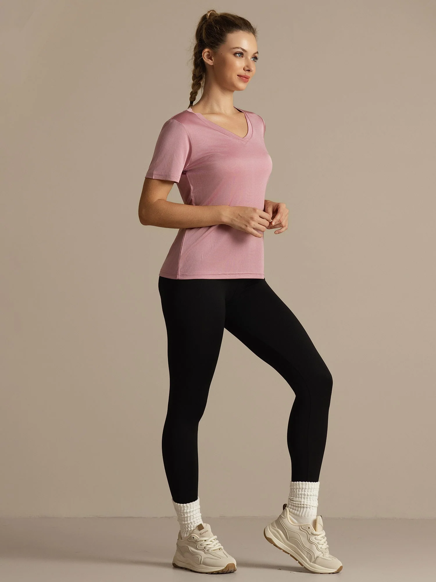 Camiseta Deportiva Mujer Manga Corta Cuello V Seda Pura - Image 8