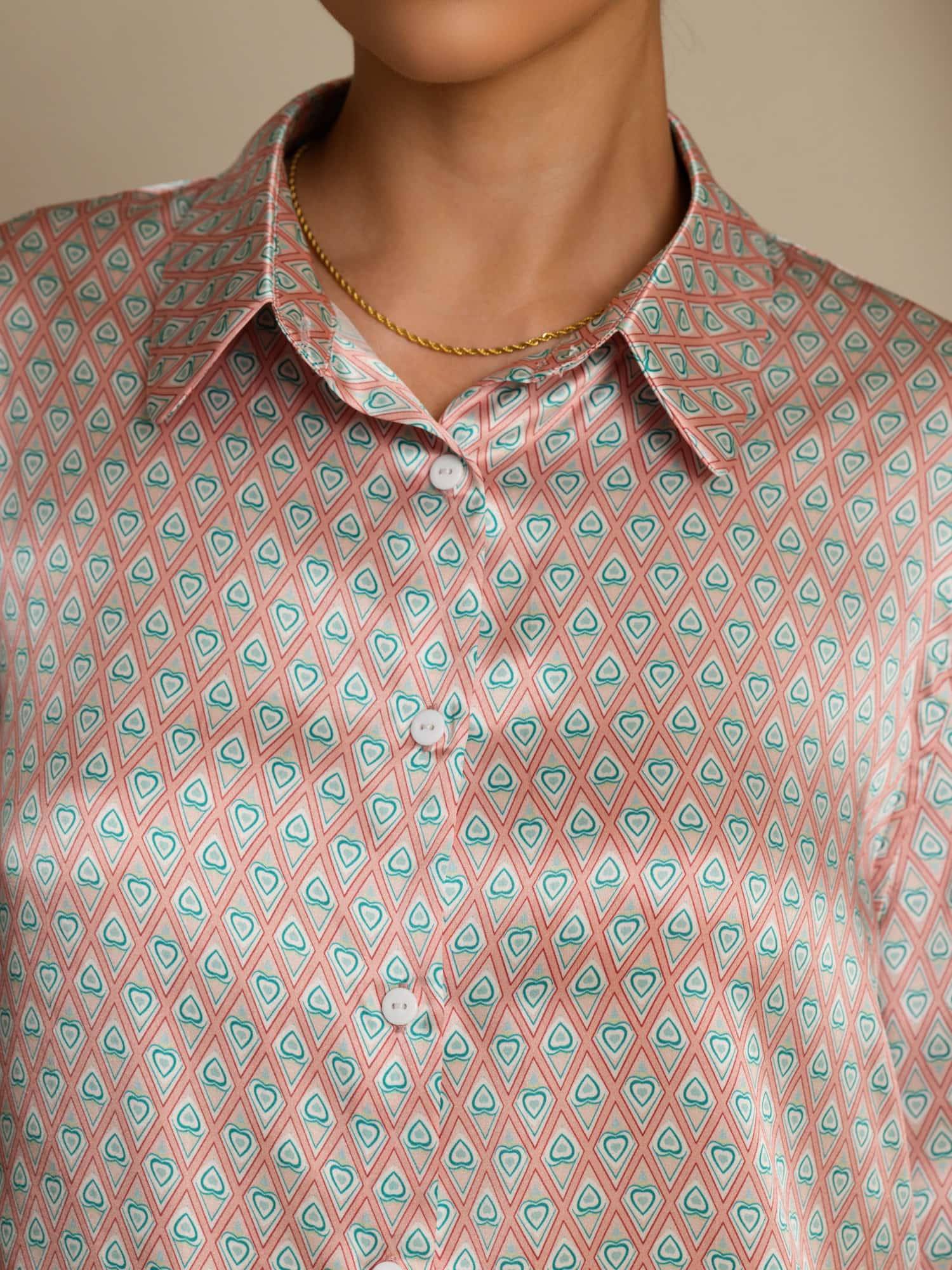 Seda Pura Mujer Manga Larga Cuello Solapa Estampado Floral Camisa - Image 5