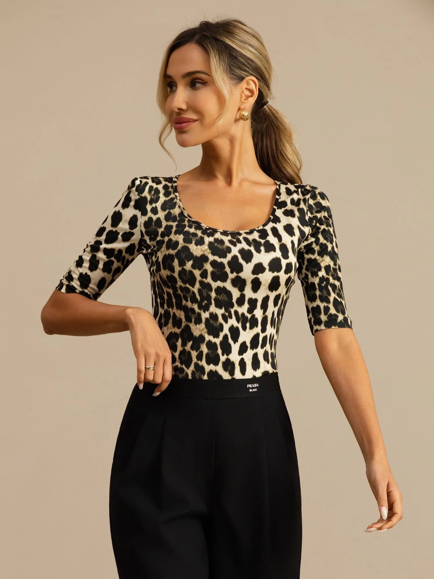 Top De Seda Para Mujer Manga Corta Cuello Redondo Estampado Animales Salvajes - Image 11