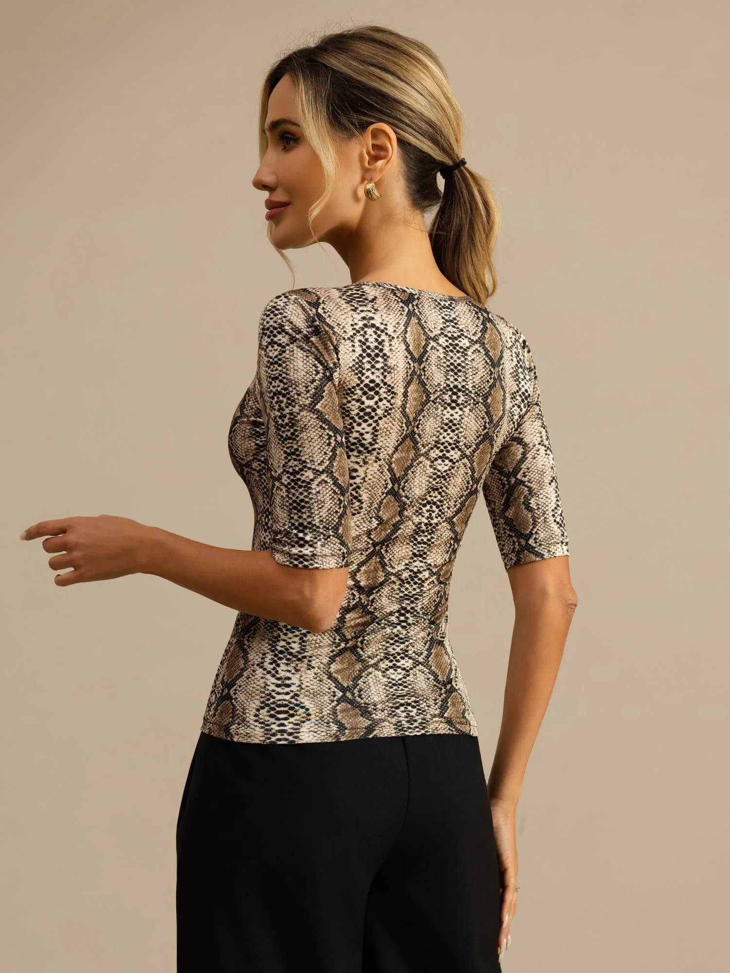 Top De Seda Para Mujer Manga Corta Cuello Redondo Estampado Animales Salvajes - Image 17