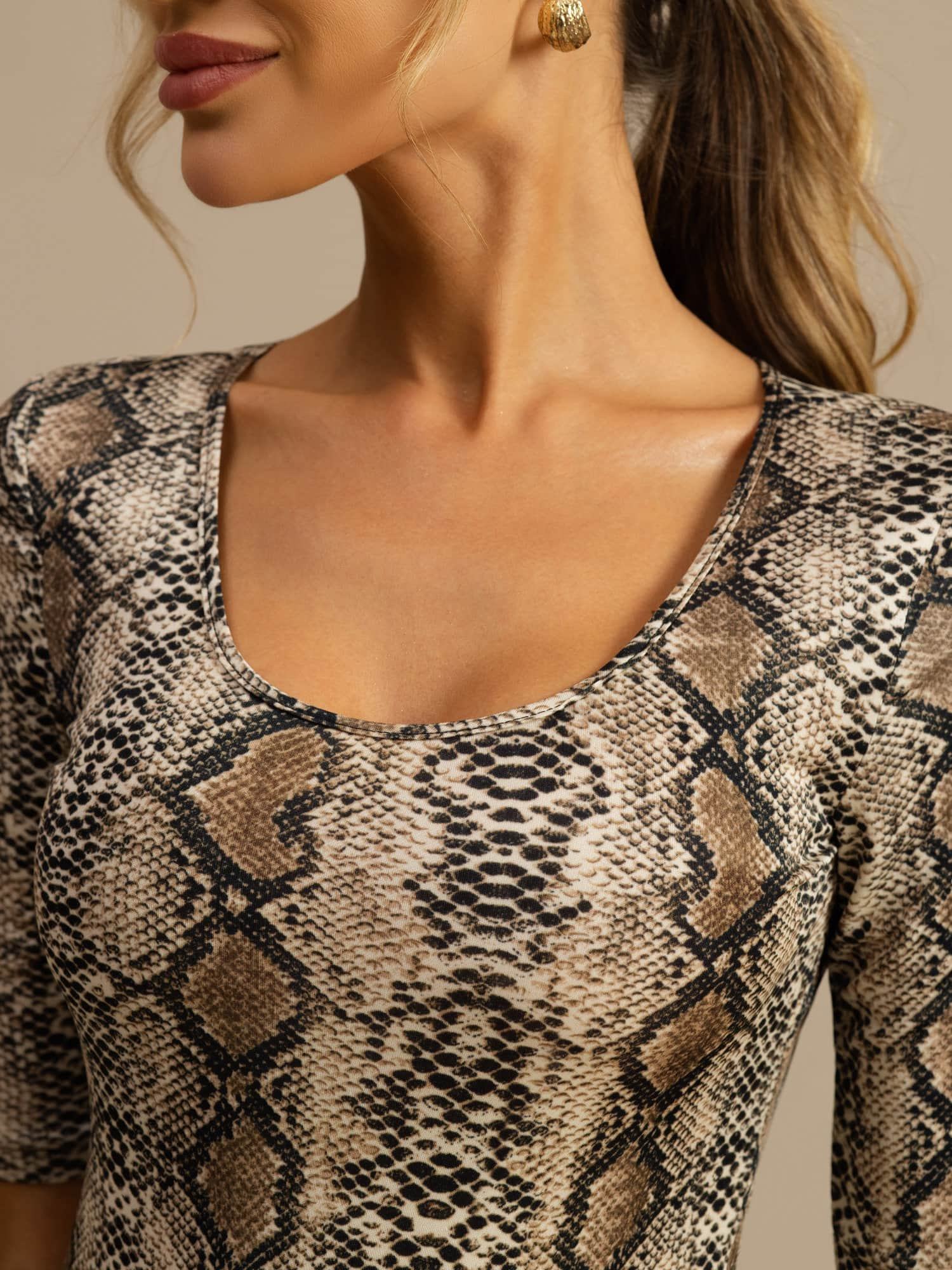 Top De Seda Para Mujer Manga Corta Cuello Redondo Estampado Animales Salvajes - Image 21