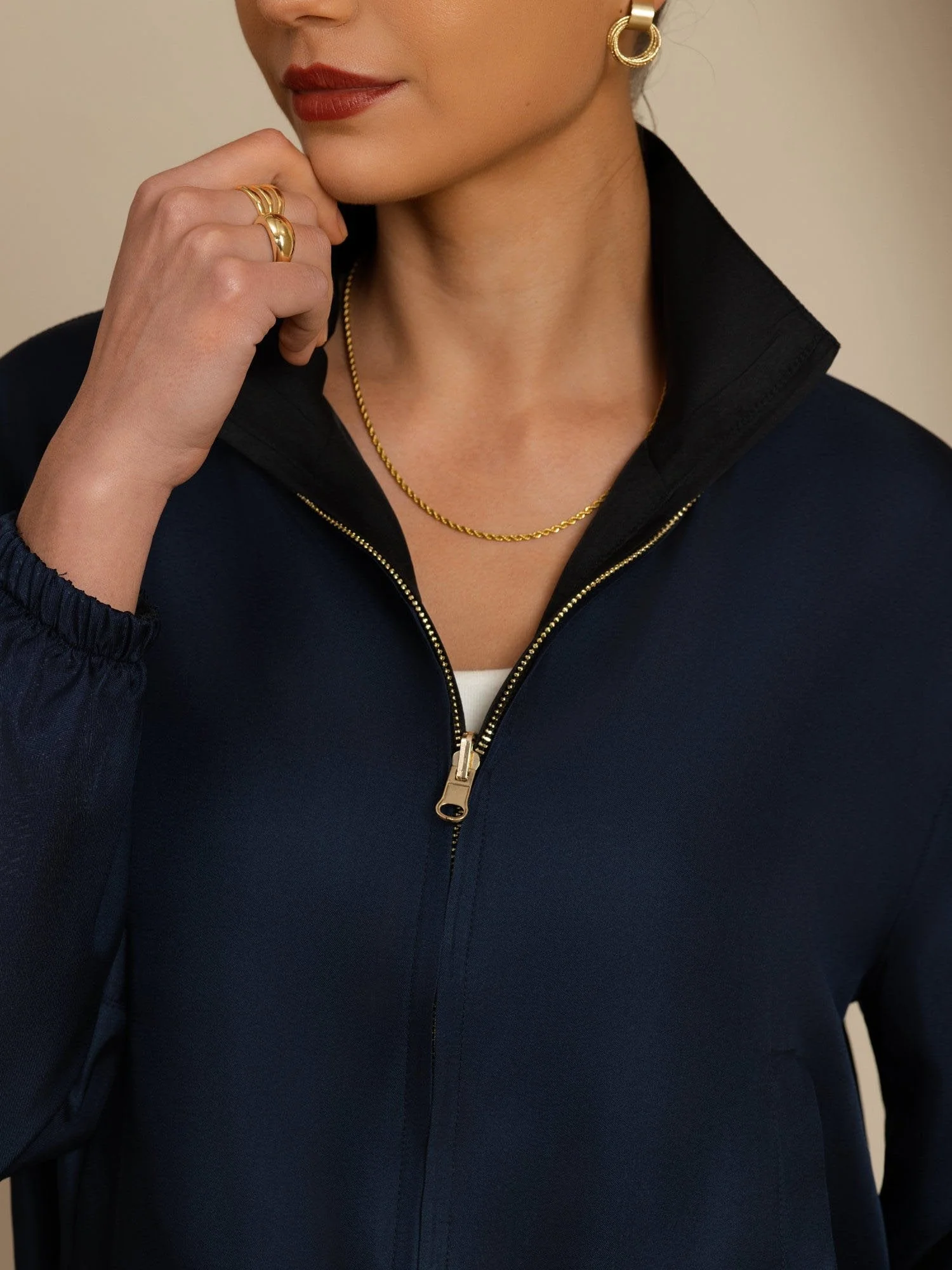 Chaqueta Corta Reversible Para Mujer De Seda Pura Con Cuello Alto Y Bolsillos - Image 14
